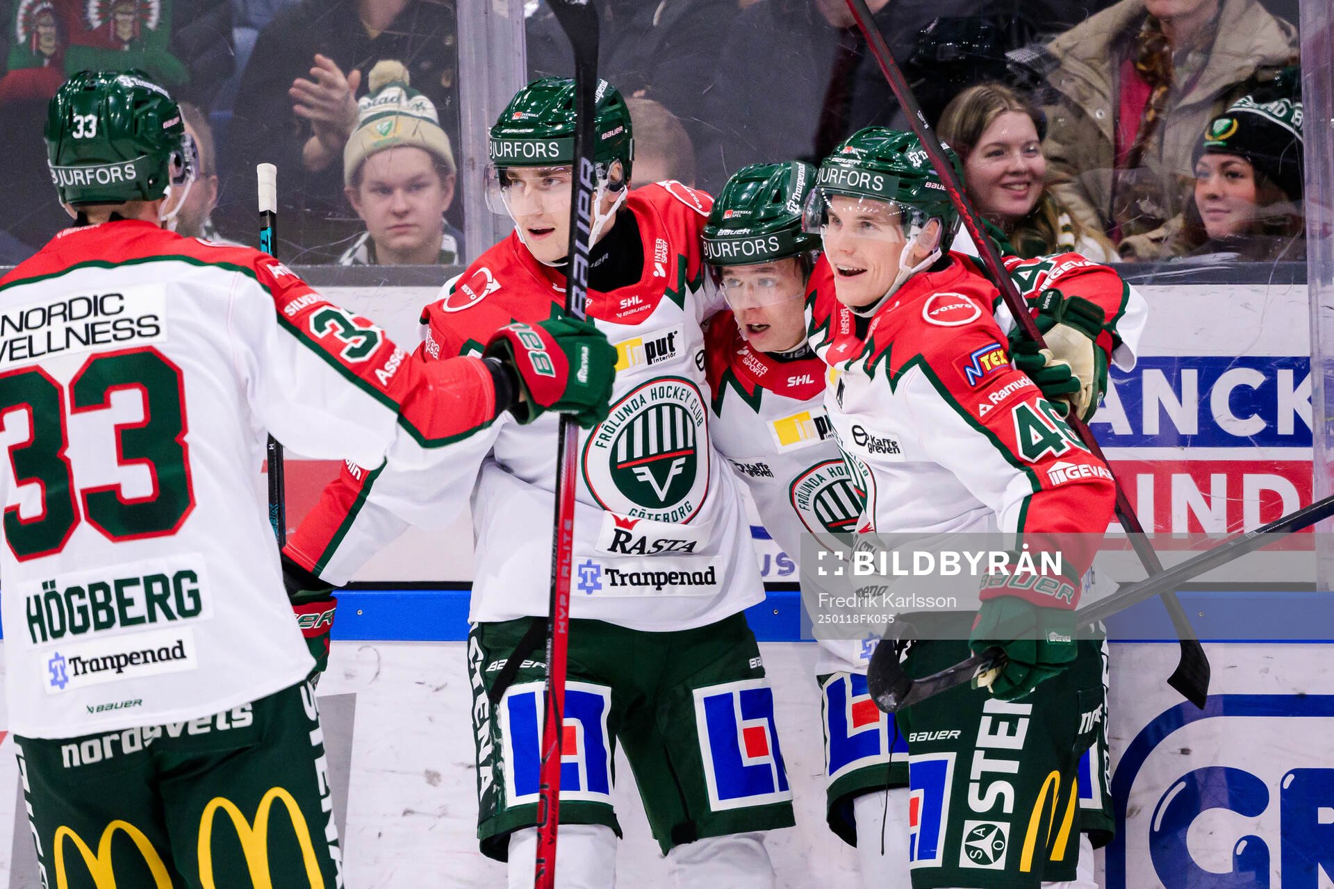 Frölundas Noah Dower Nilsson och Dominik Egli jublar