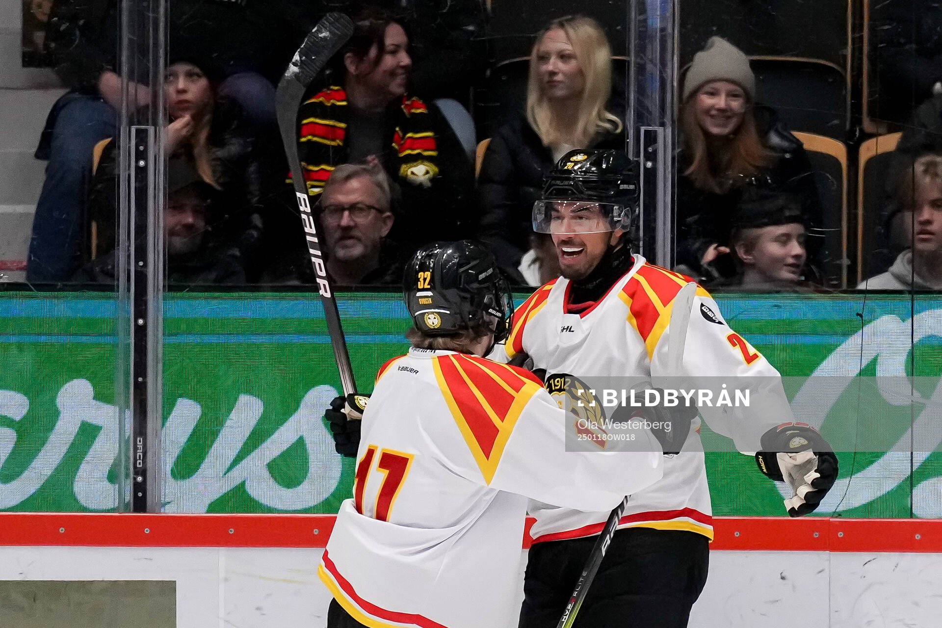 Brynäs målvakt Ludvig Persson och Tyler Vesel jublar
