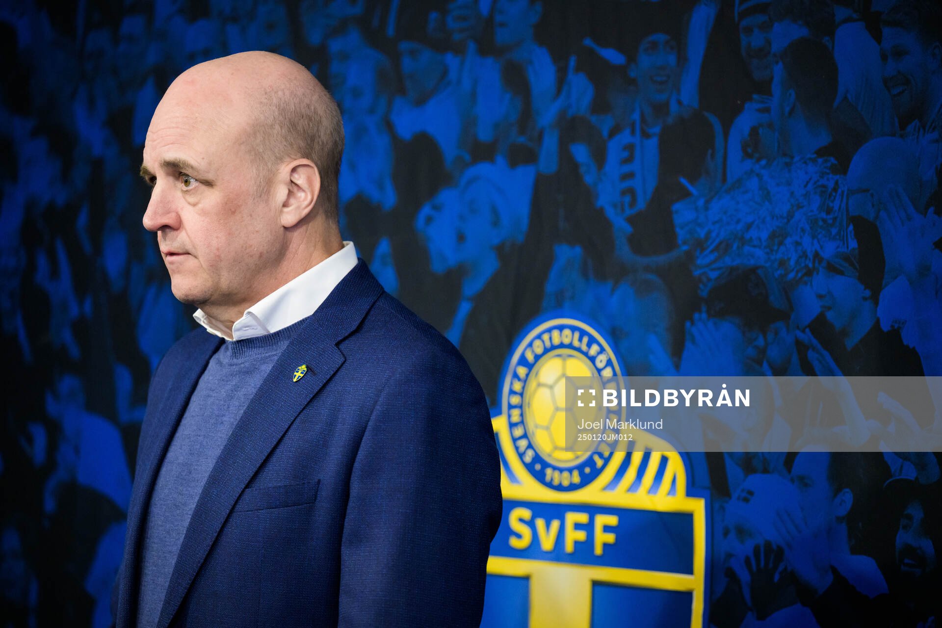 Fredrik Reinfeldt, president of the Swedish Football Association, at a press conference following the decision to terminate the assignment of general secretary Andrea Möllerberg, on January 20, 2025 in Stockholm.