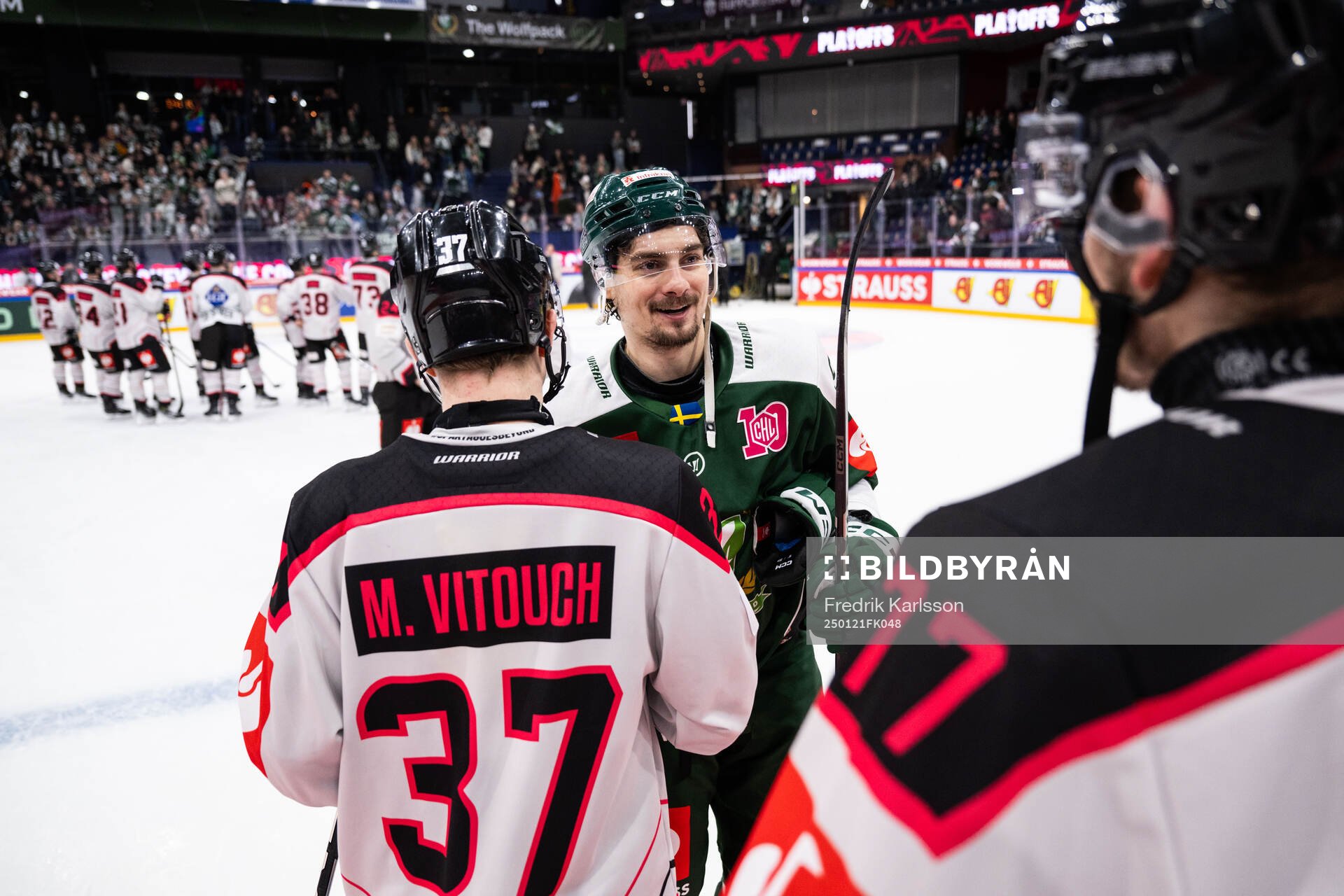 David Tomasek of Färjestad and Michal Vitouch of Sparta