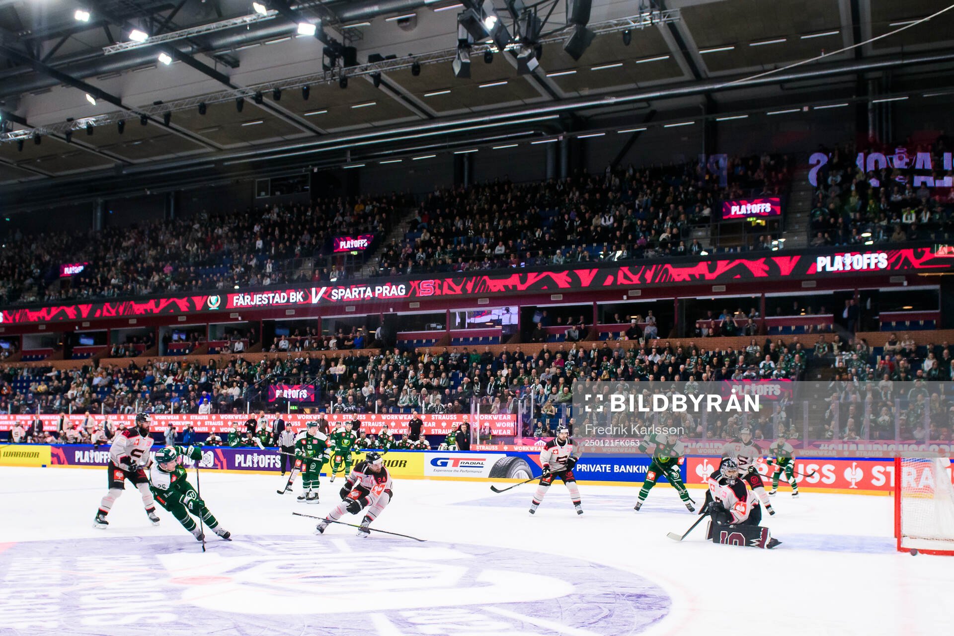 Joel Nyström of Färjestad  and goaltender Jakub Kovar of