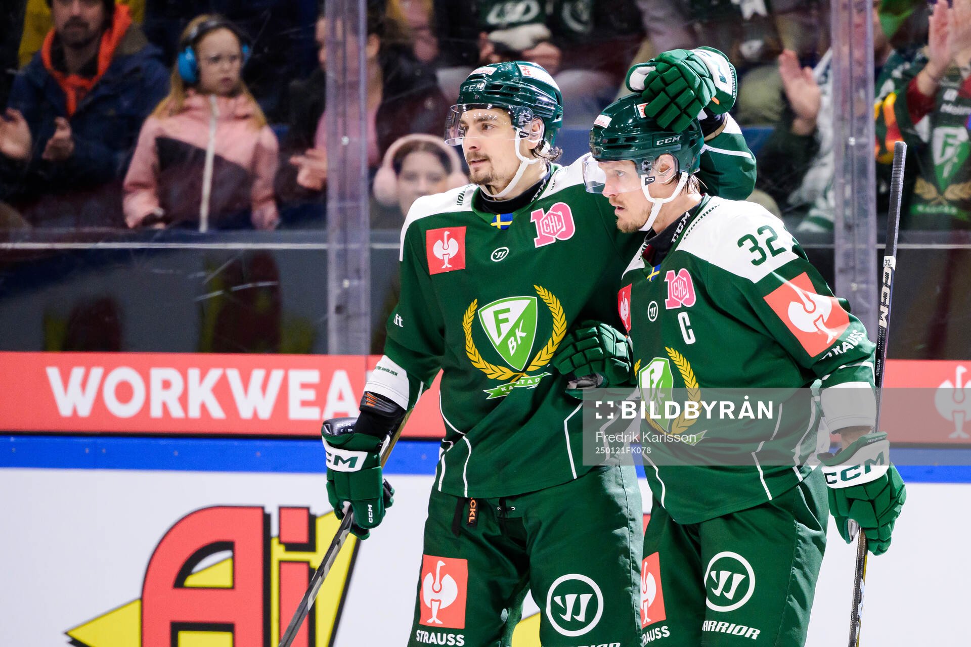 David Tomasek and Magnus Nygren of Färjestad  celebrates