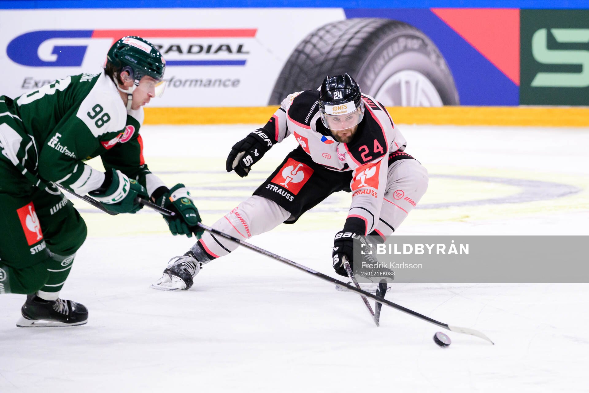 Marian Studenic of Färjestad  and Aaron Irving of Sparta