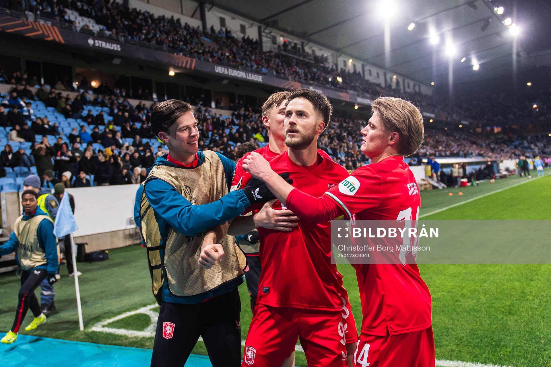 Ricky van Wolfswinkel of Twente celebrates after 1-2 during the UEFA Europa League football match between Malmö FF and Twente on January 23, 2025 in Malmö.