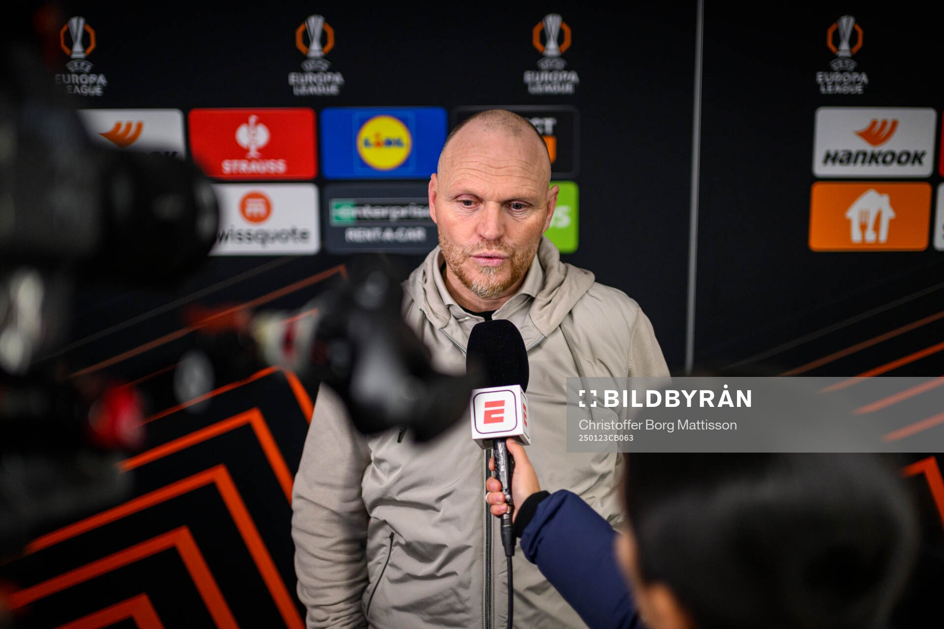 Head coach Joseph Oosting of Twente in the mixed zone after the UEFA Europa League football match between Malmö FF and Twente on January 23, 2025 in Malmö.