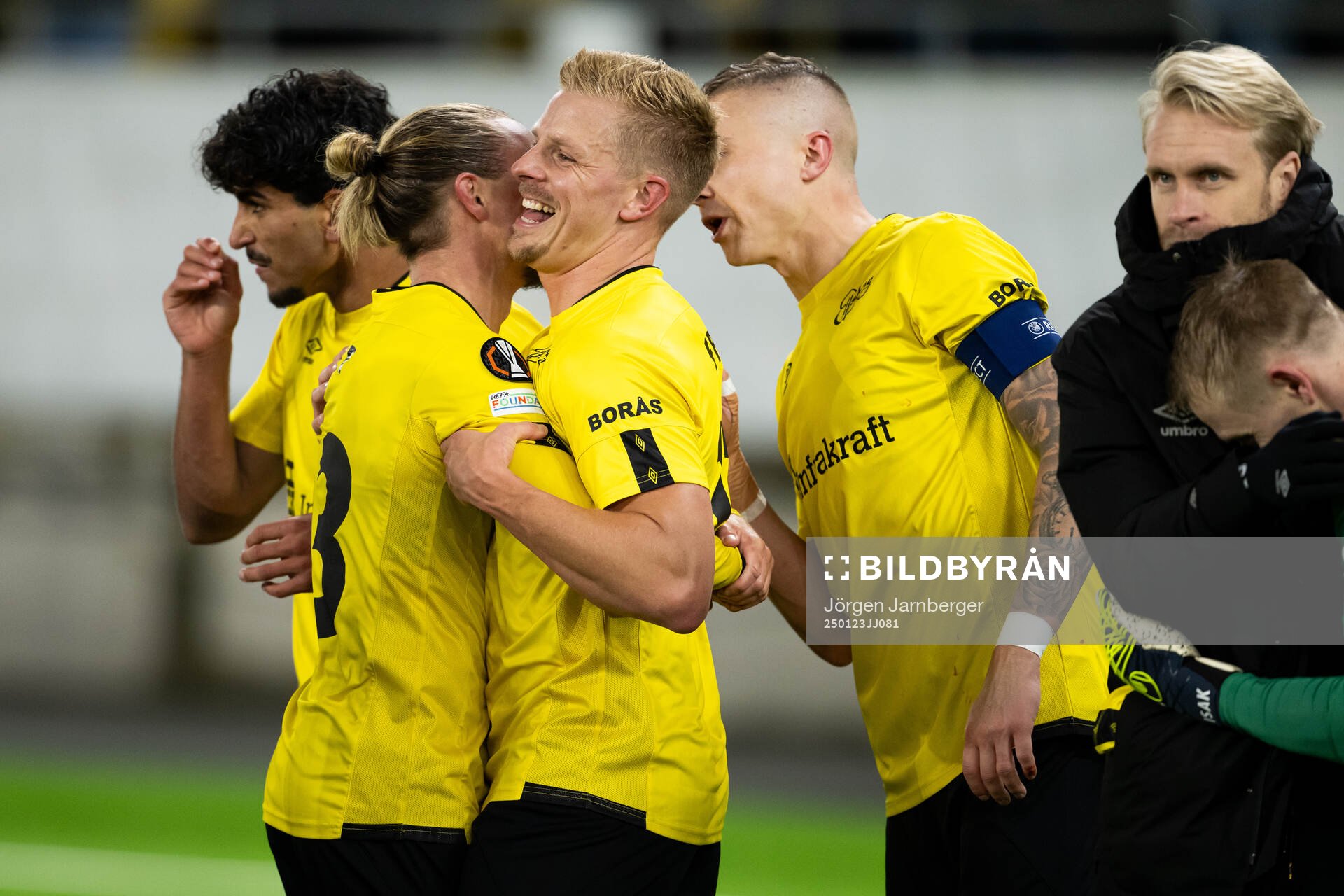 Niklas Hult and Per Frick of Elfsborg celebrate