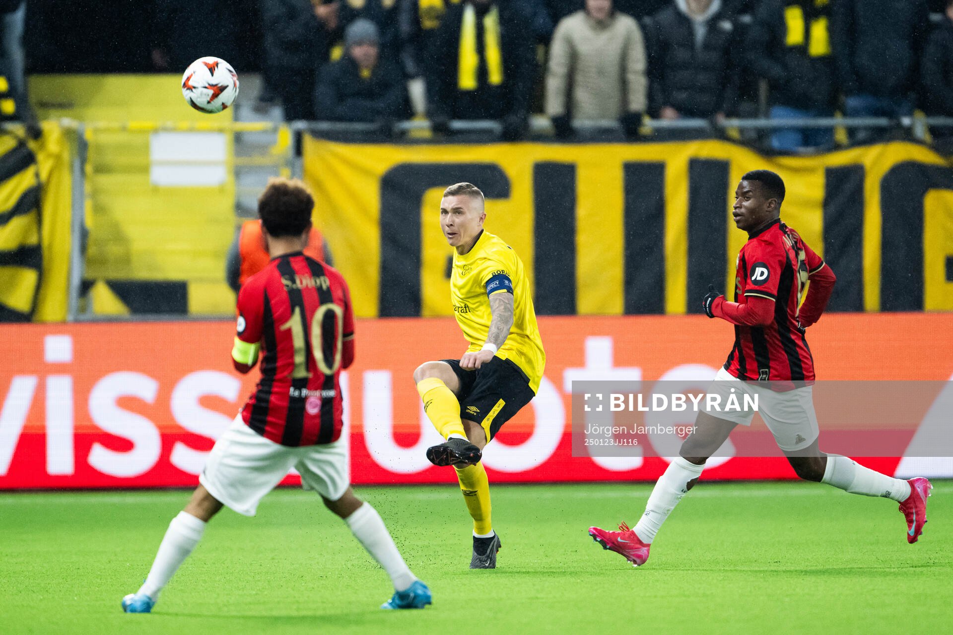 Sebastian Holmen of Elfsborg and Youssoufa Moukoko of Nice