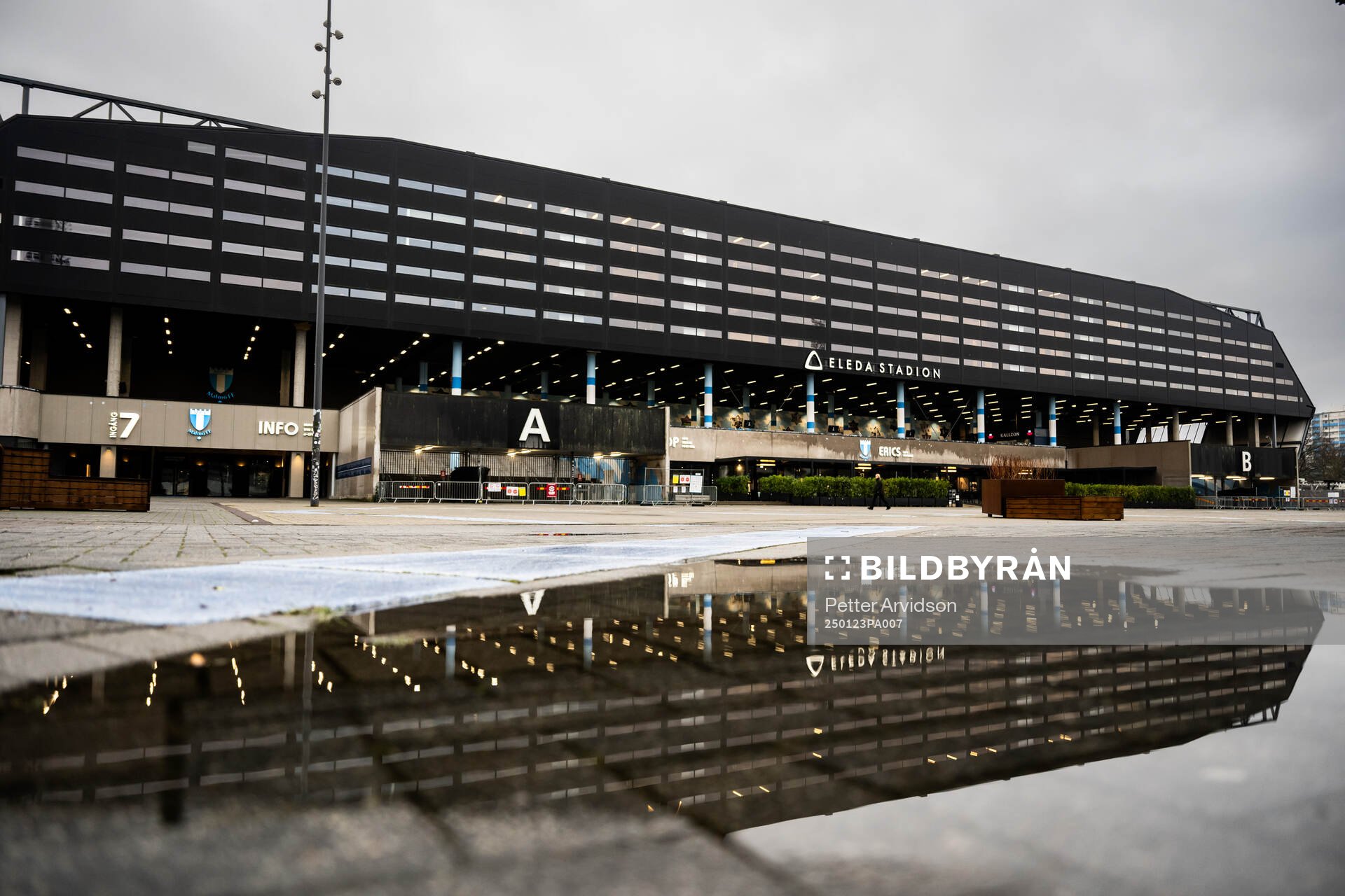 General exterior view of Elda Stadion ahead of the UEFA Europa League football match between Malmö FF and Twente on January 23, 2025 in Malmö.