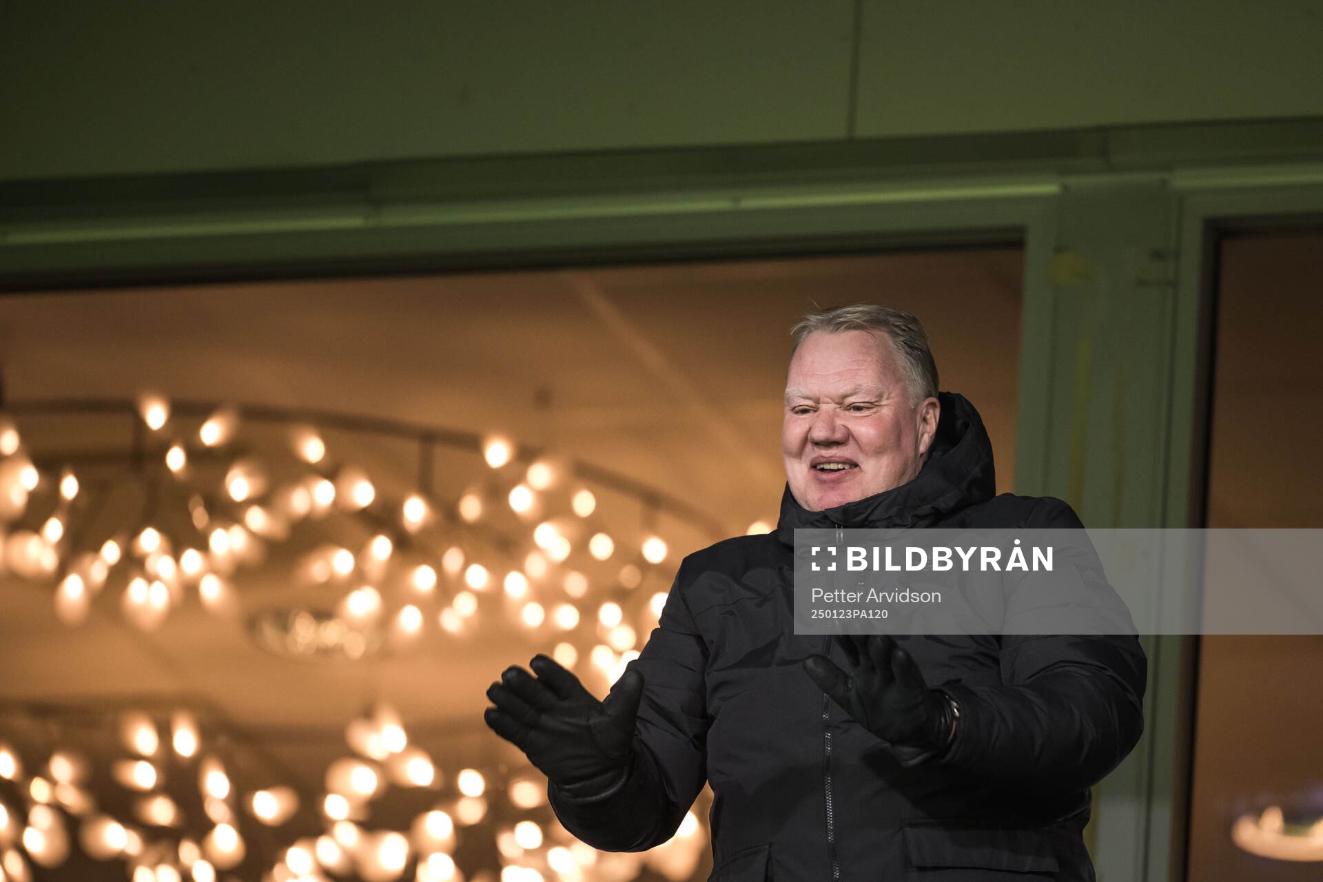 Karl-Erik Nilsson, vice president of UEFA in the stands