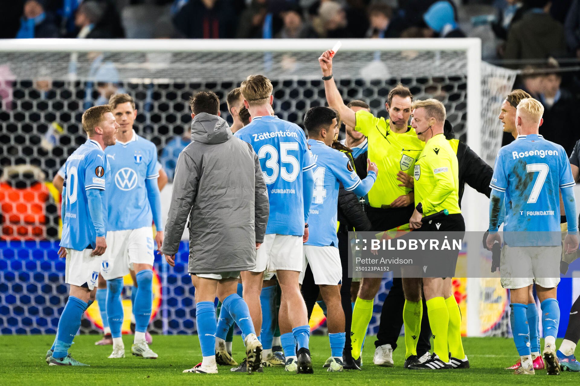 Anders Christiansen of Malmö FF receives a red card