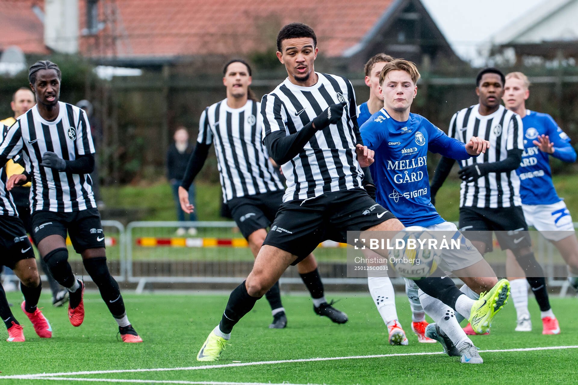 Landskronas Cameron Streete under träningsmatchen mellan Trelleborg och Landskrona den 25 januari 2025 i Trelleborg. 