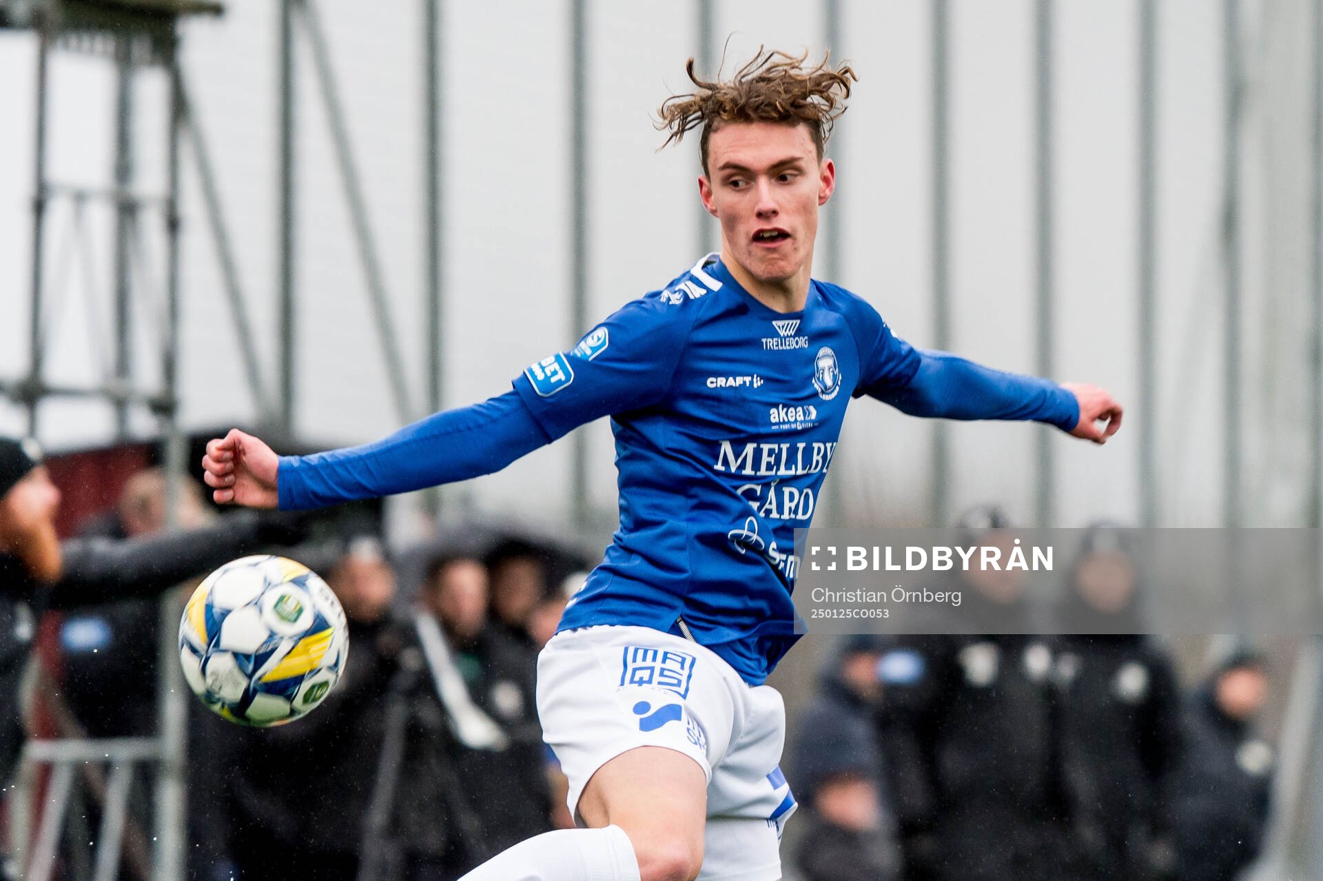 Trelleborgs Niko Söderström under träningsmatchen mellan Trelleborg och Landskrona den 25 januari 2025 i Trelleborg. 
