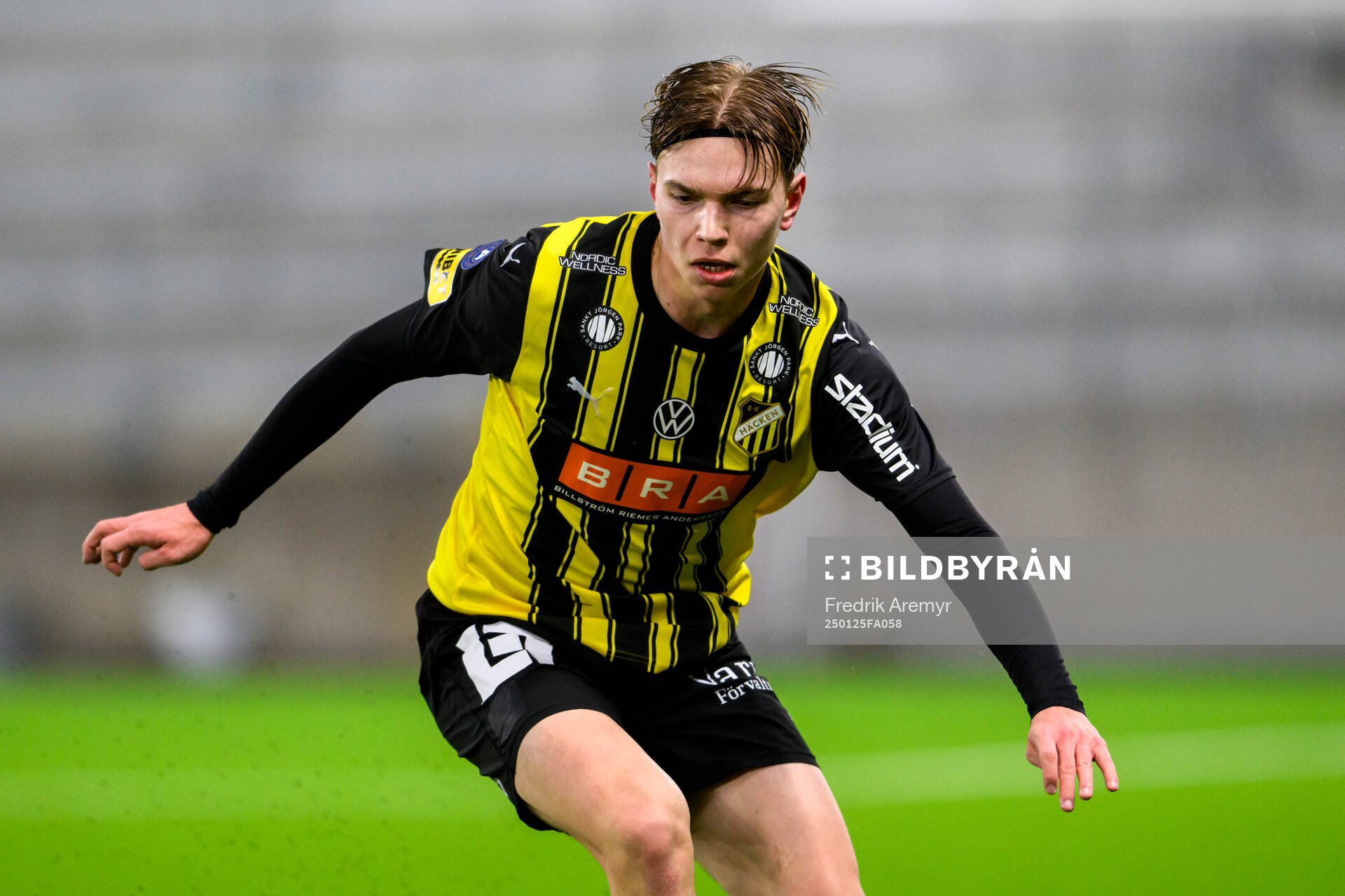 Häckens Elias Börjesson under träningsmatchen i fotboll mellan Häcken och B93 den 25 januari 2025 i Borås. 