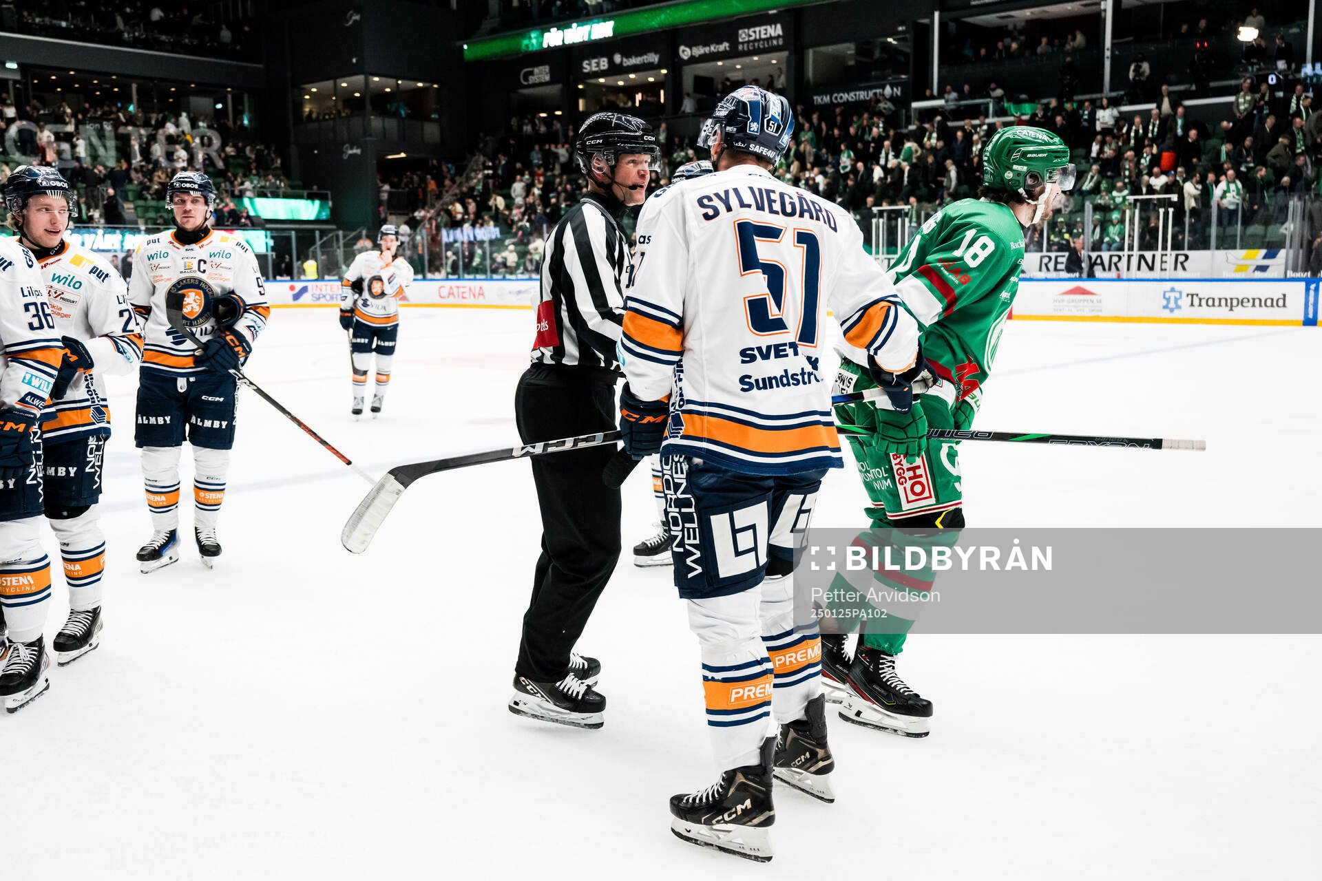Linjedomare Ludvig Lundgren och Växjös Emil Sylvegård