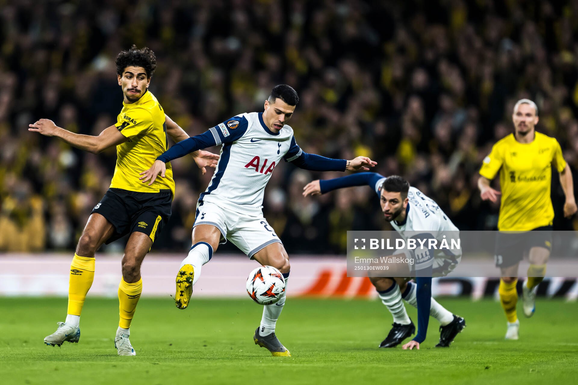 Ahmed Qasem of Elfsborg and Pedro Porro of Tottenham Hotspur