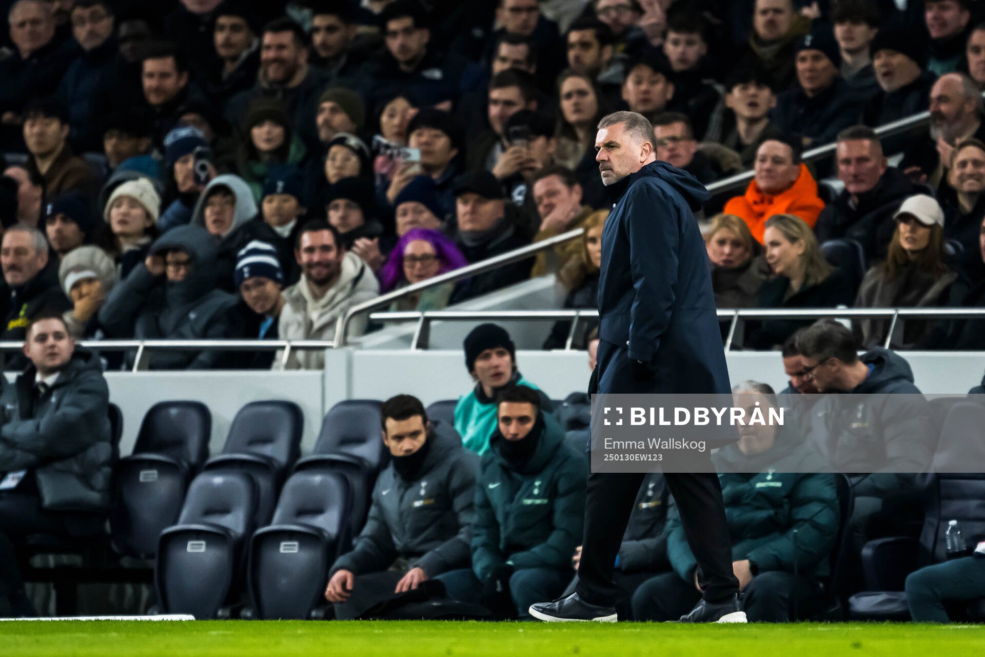 Head coach Ange Postecoglou of Tottenham Hotspur during the UEFA Europa League football match between Tottenham Hotspur and Elfsborg on January 30, 2025 in London.