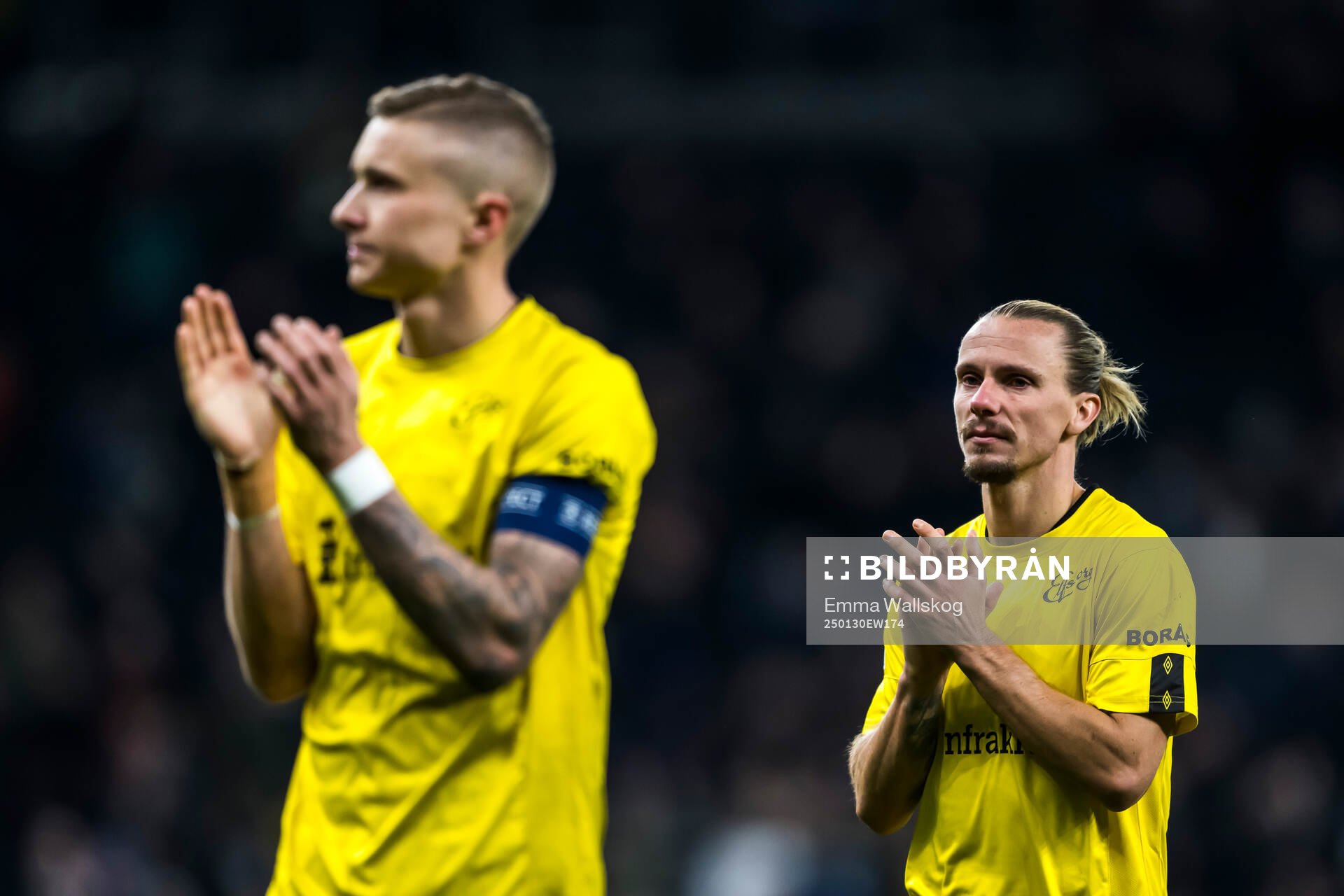 Sebastian Holmen and Niklas Hult of Elfsborg look dejected