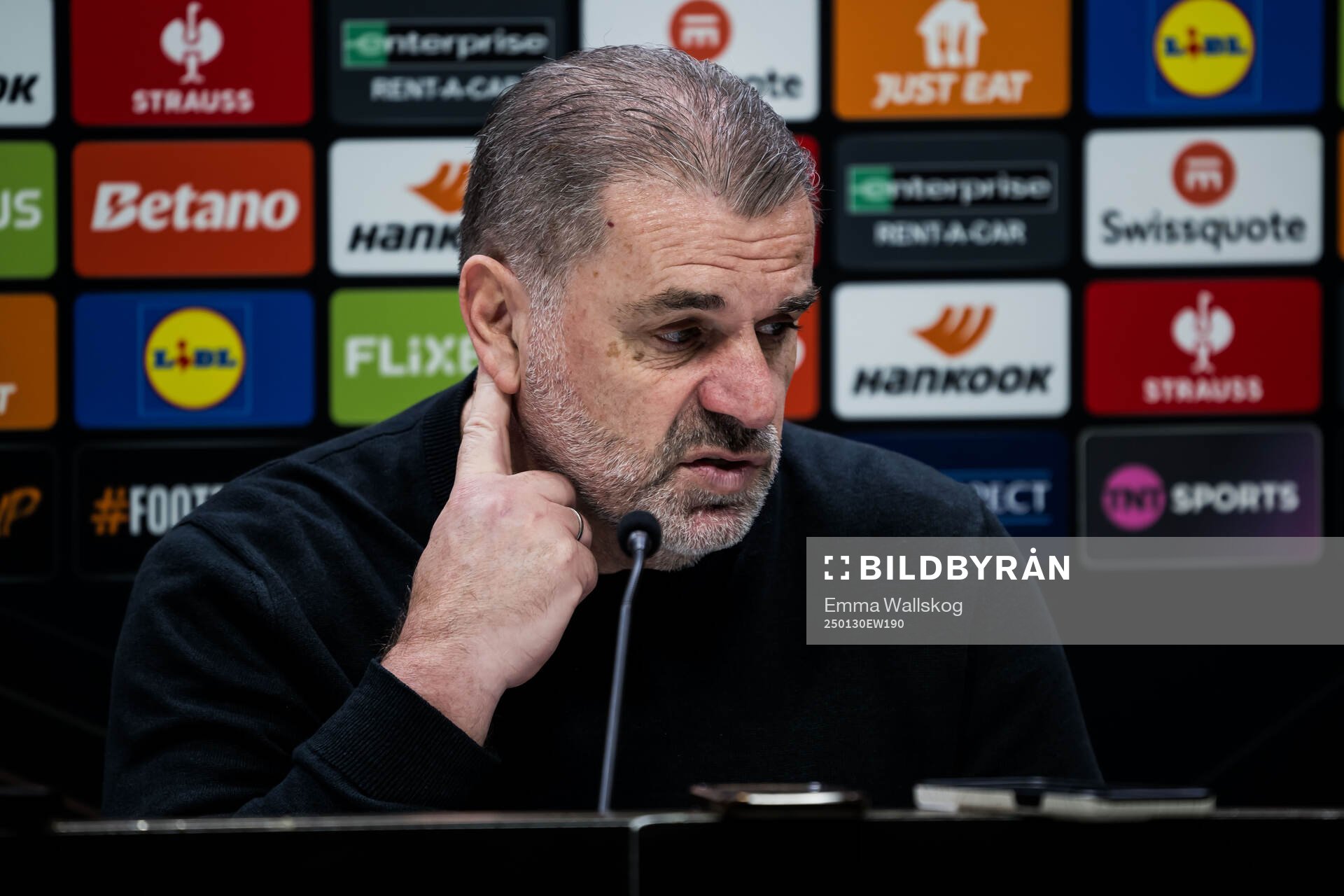 Head coach Ange Postecoglou of Tottenham Hotspur after the UEFA Europa League football match between Tottenham Hotspur and Elfsborg on January 30, 2025 in London.