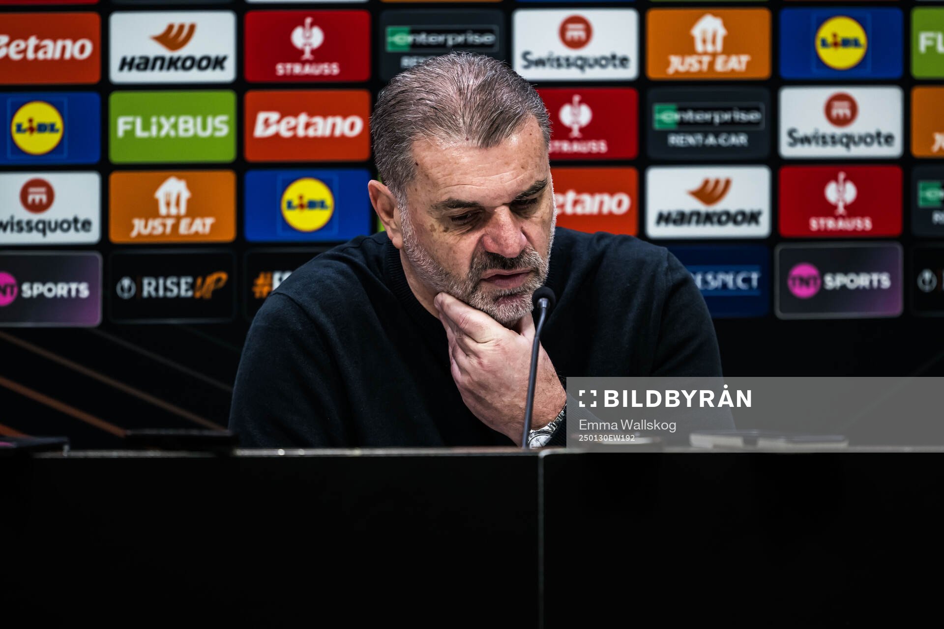 Head coach Ange Postecoglou of Tottenham Hotspur after the UEFA Europa League football match between Tottenham Hotspur and Elfsborg on January 30, 2025 in London.
