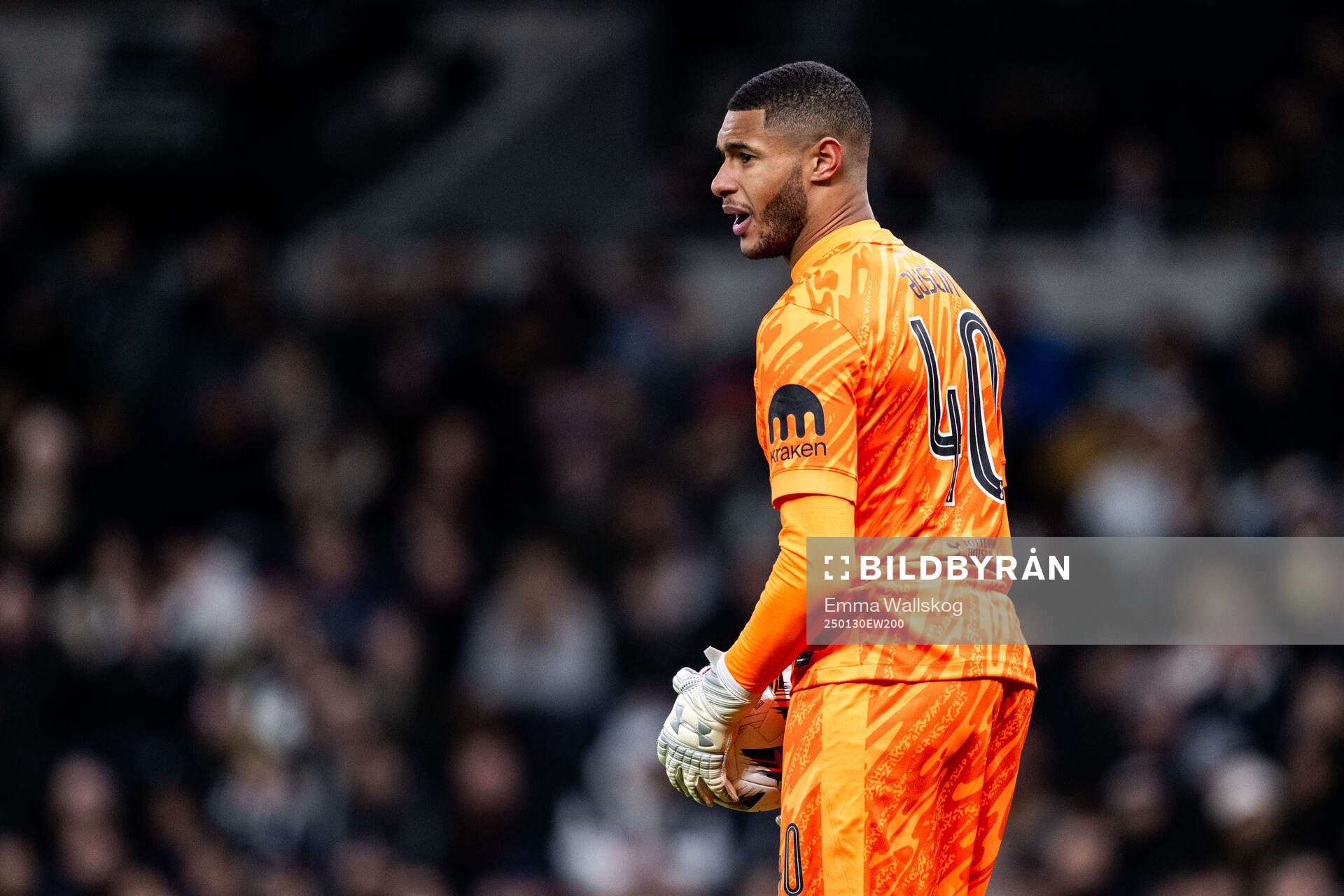 Goalkeeper Brandon Austin of Tottenham Hotspur during the UEFA Europa League football match between Tottenham Hotspur and Elfsborg on January 30, 2025 in London.