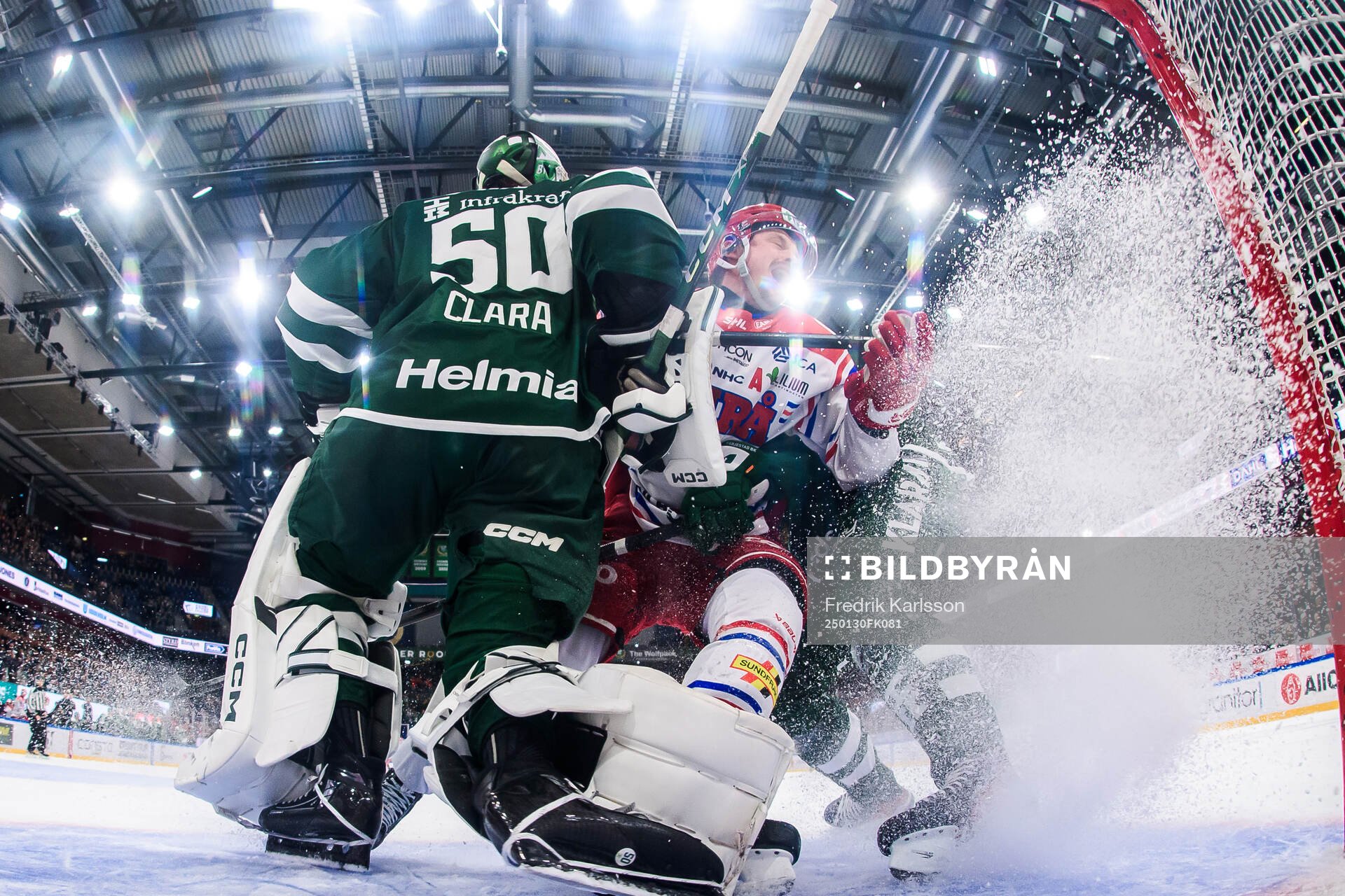 Färjestads målvakt Damian Clara och Timrås Jonathan