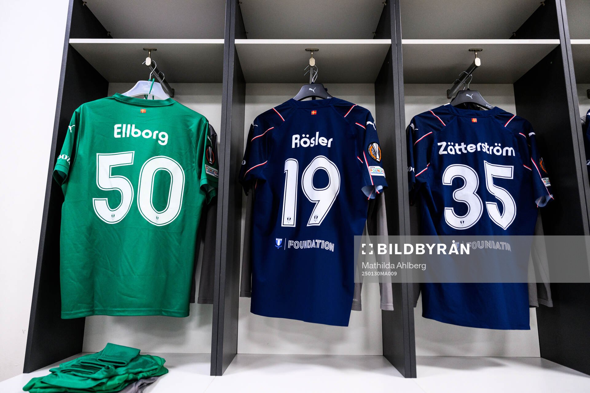 Goalkeeper Melker Ellborg, Colin Rösler and Nils Zätterström of Malmö FF during the UEFA Europa League football match between Slavia Prag and Malmö FF on January 30, 2025 in Prague.
