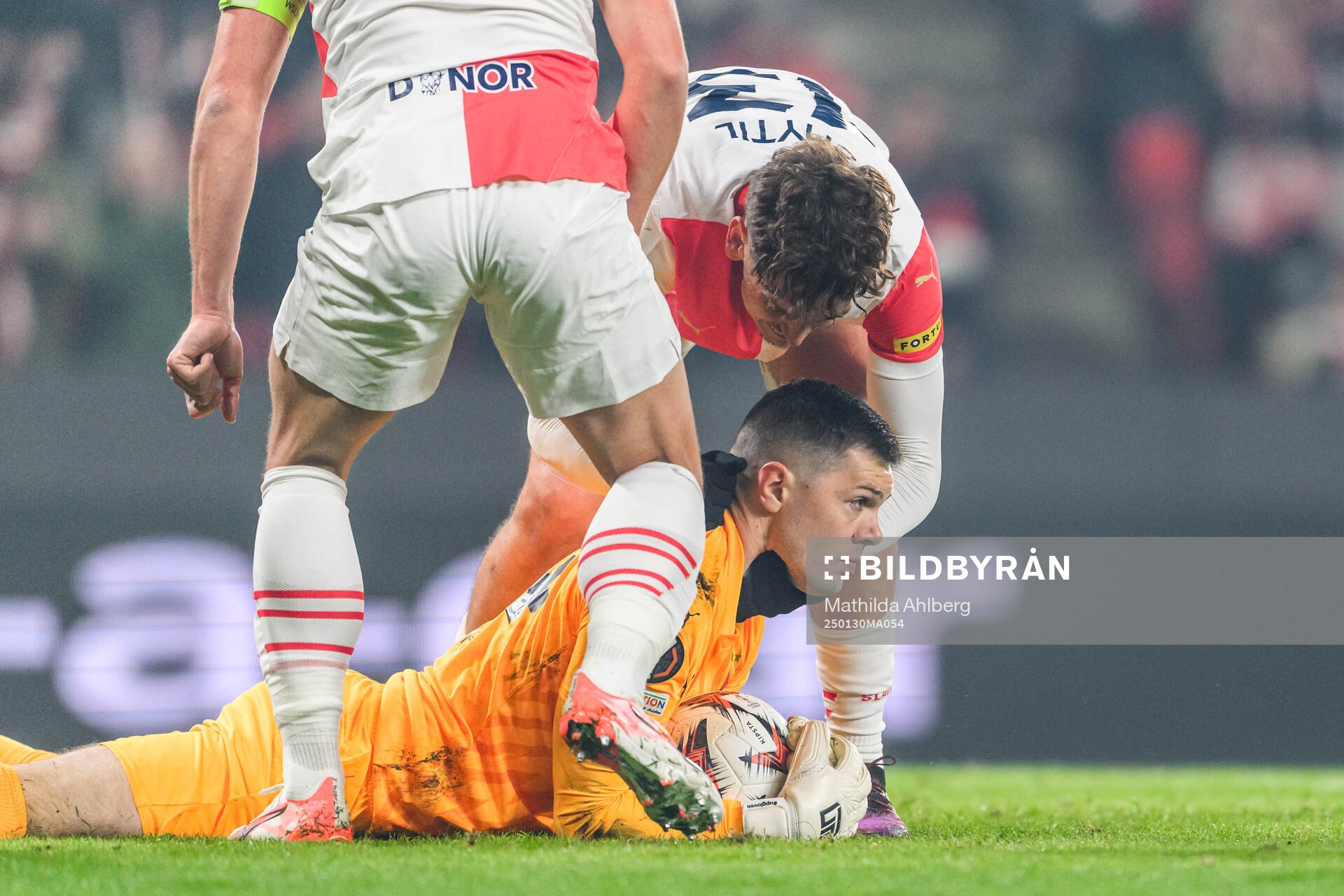 Goalkeeper Ales Mandous of Slavia Prag celebrates