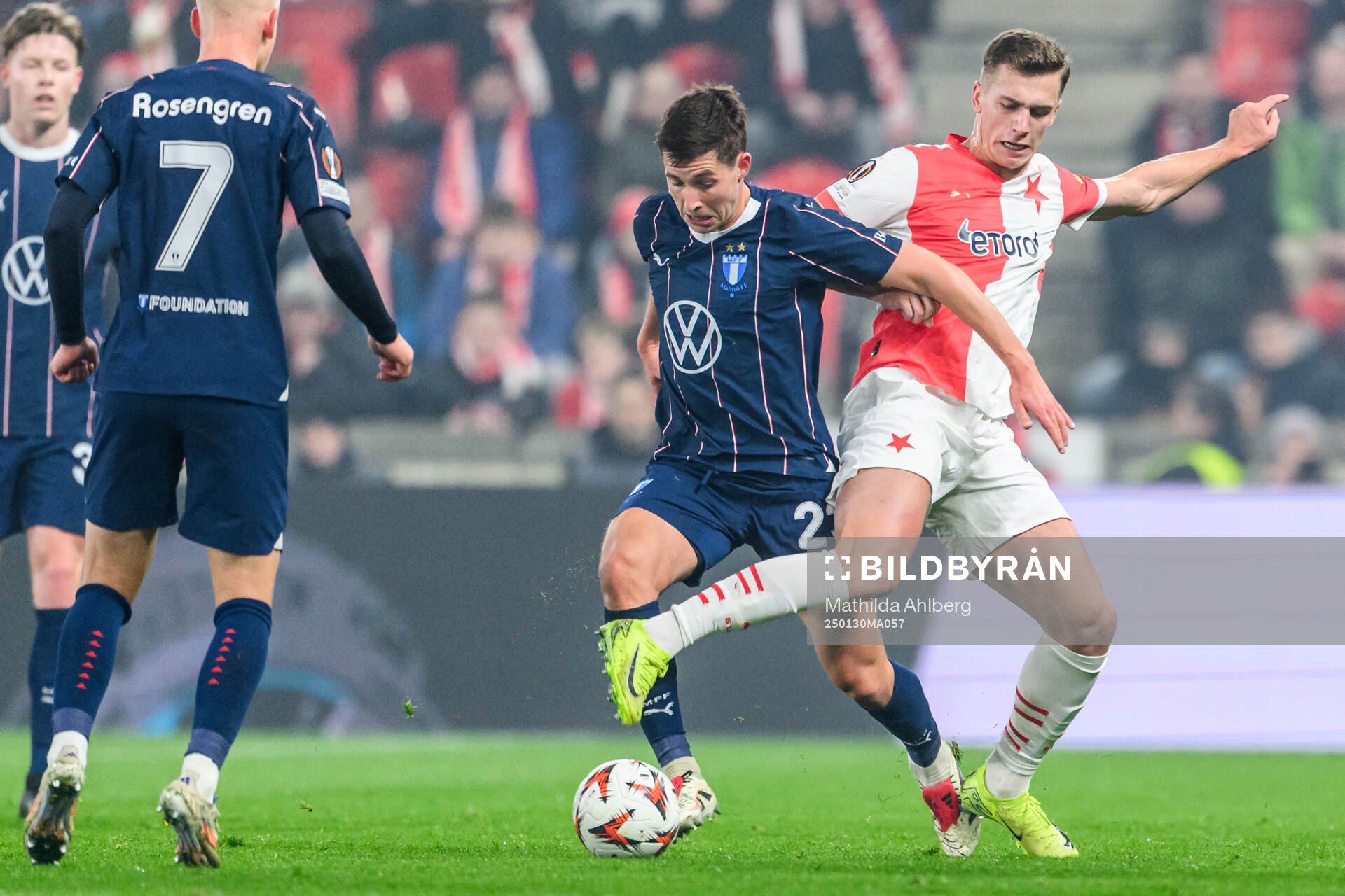 Lasse Berg Johnsen of Malmö FF and Daniel Fila of Slavia