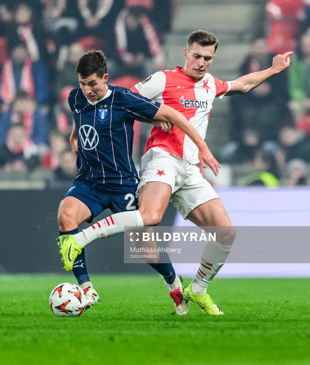 Lasse Berg Johnsen of Malmö FF and Daniel Fila of Slavia