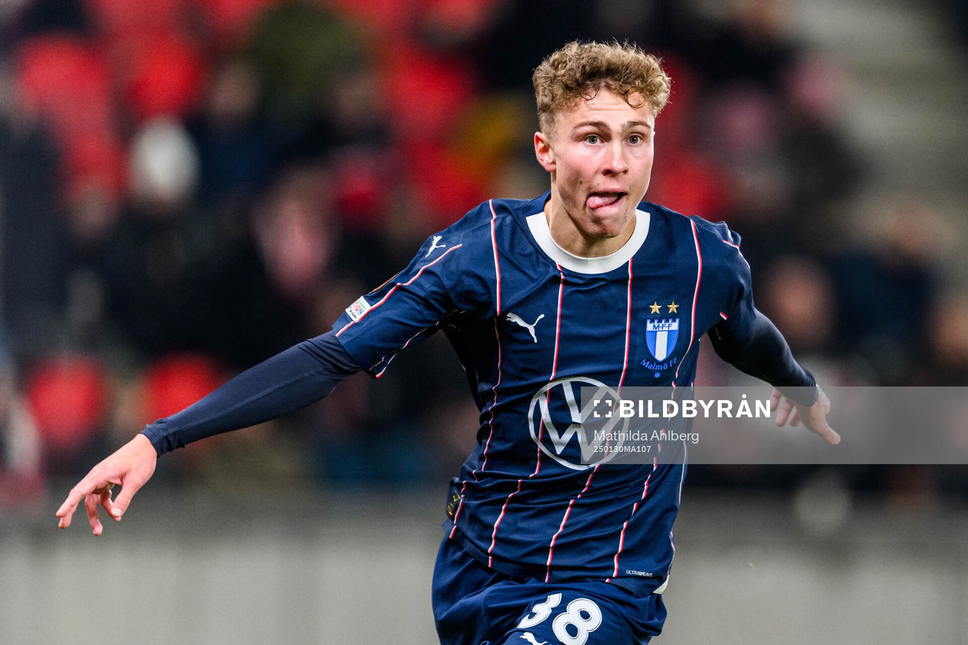 Hugo Bolin of Malmö FF celebrates after scoring the 1-2 goal during the UEFA Europa League football match between Slavia Prag and Malmö FF on January 30, 2025 in Prague.