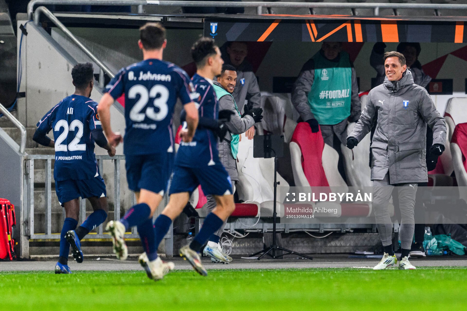 Søren Rieks and Taha Ali of Malmö FF celebrate