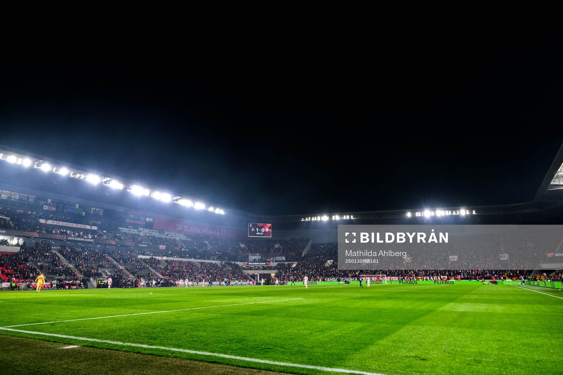 General view of Eden Arena during the UEFA Europa League football match between Slavia Prag and Malmö FF on January 30, 2025 in Prague.