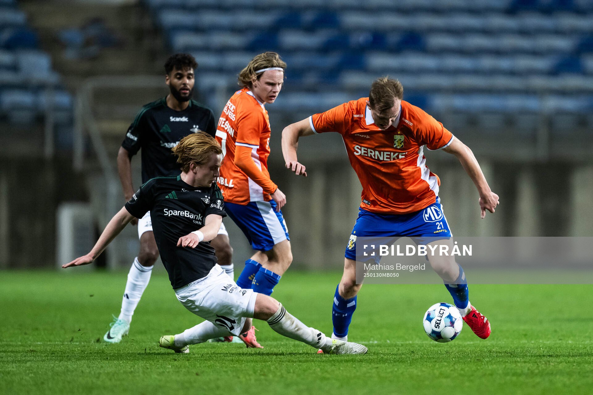 Elias Sandrød of Rosenborg competes for the ball with