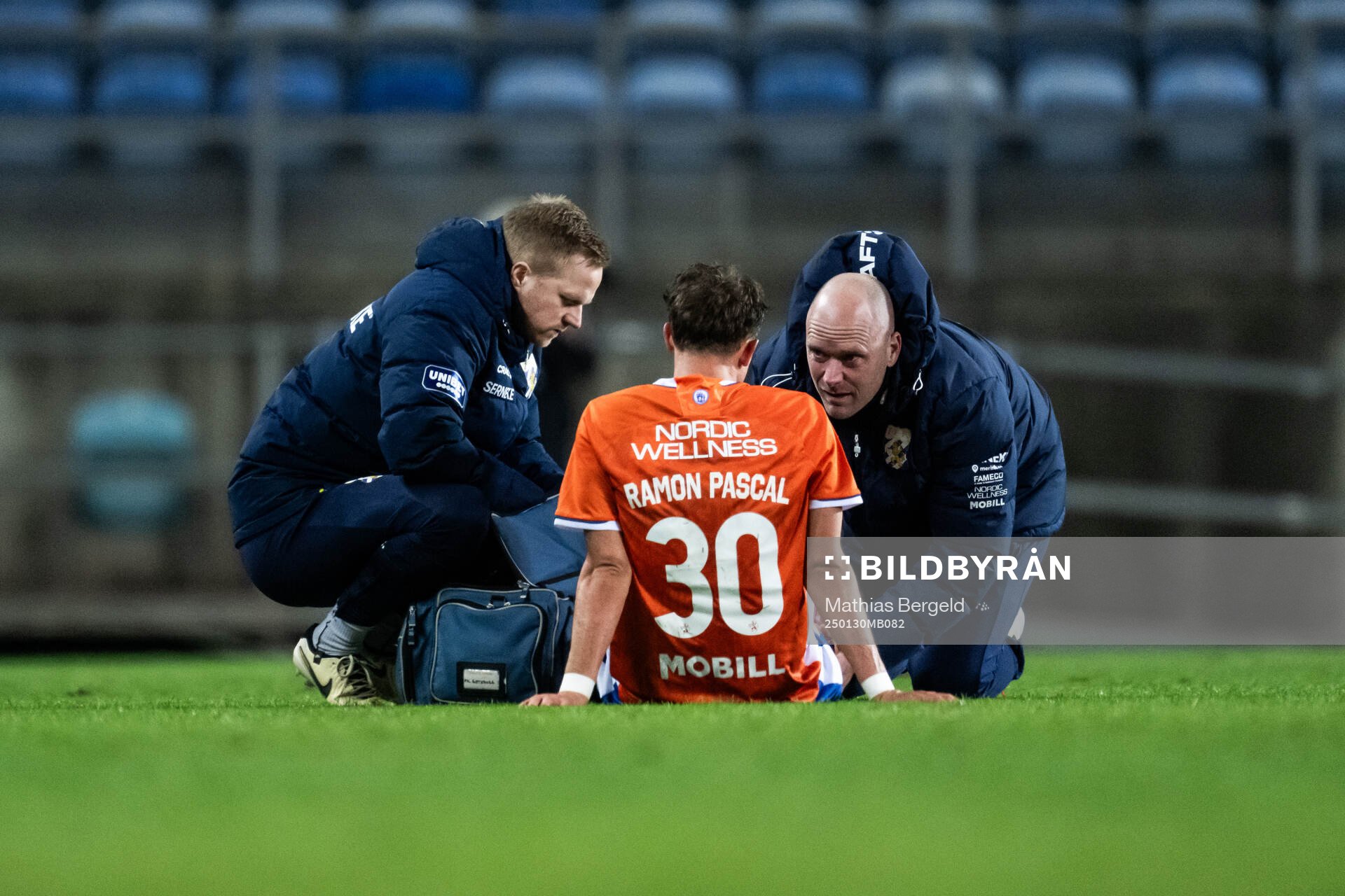 Physio therapists Kaj Leuther and Calle Persson tend to