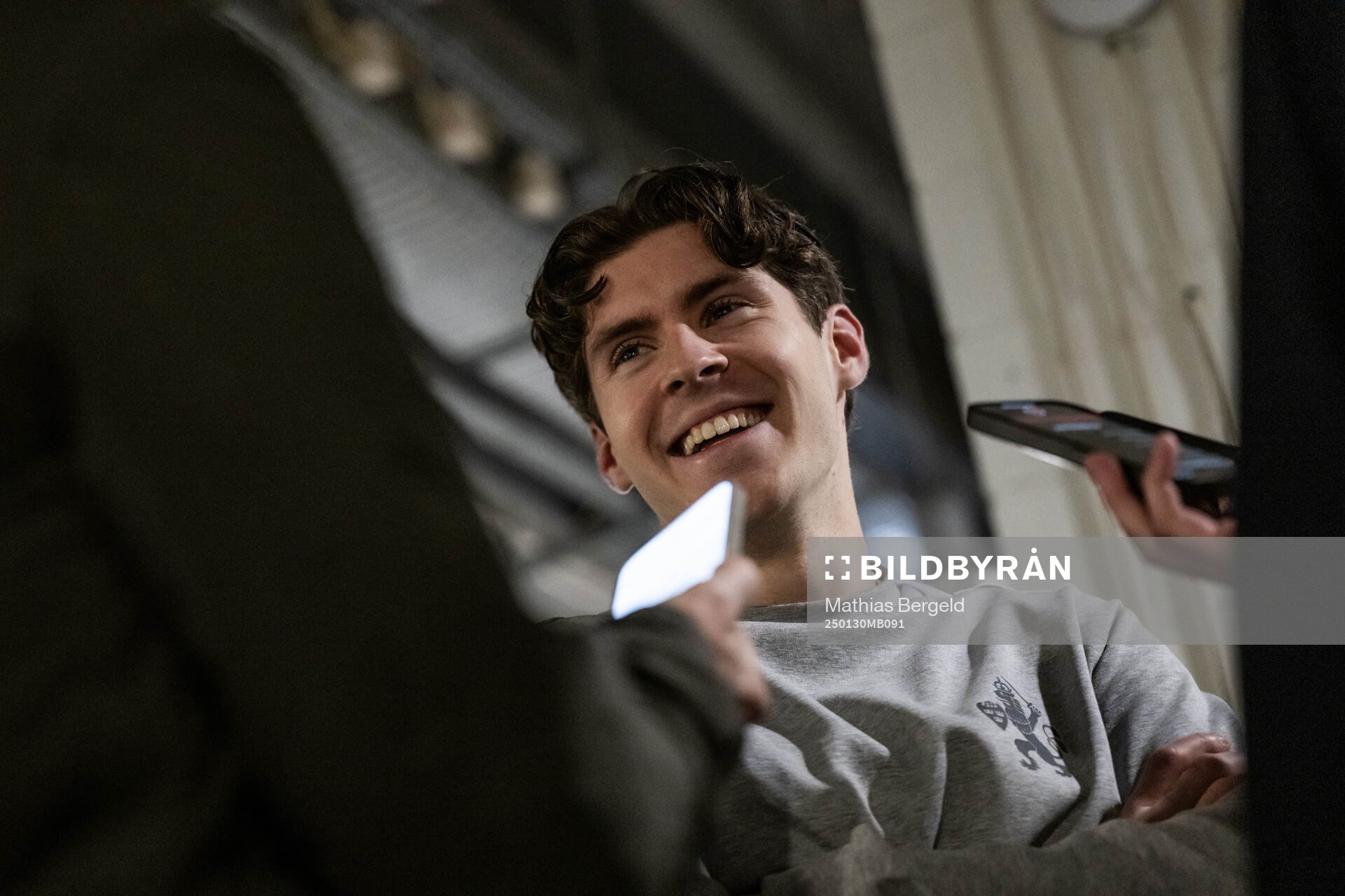 Eman Markovic of IFK Göteborg is interviewed in the mixed zone after the Atlantic Cup football match between IFK Göteborg and Rosenborg on January 30, 2025 in Faro.