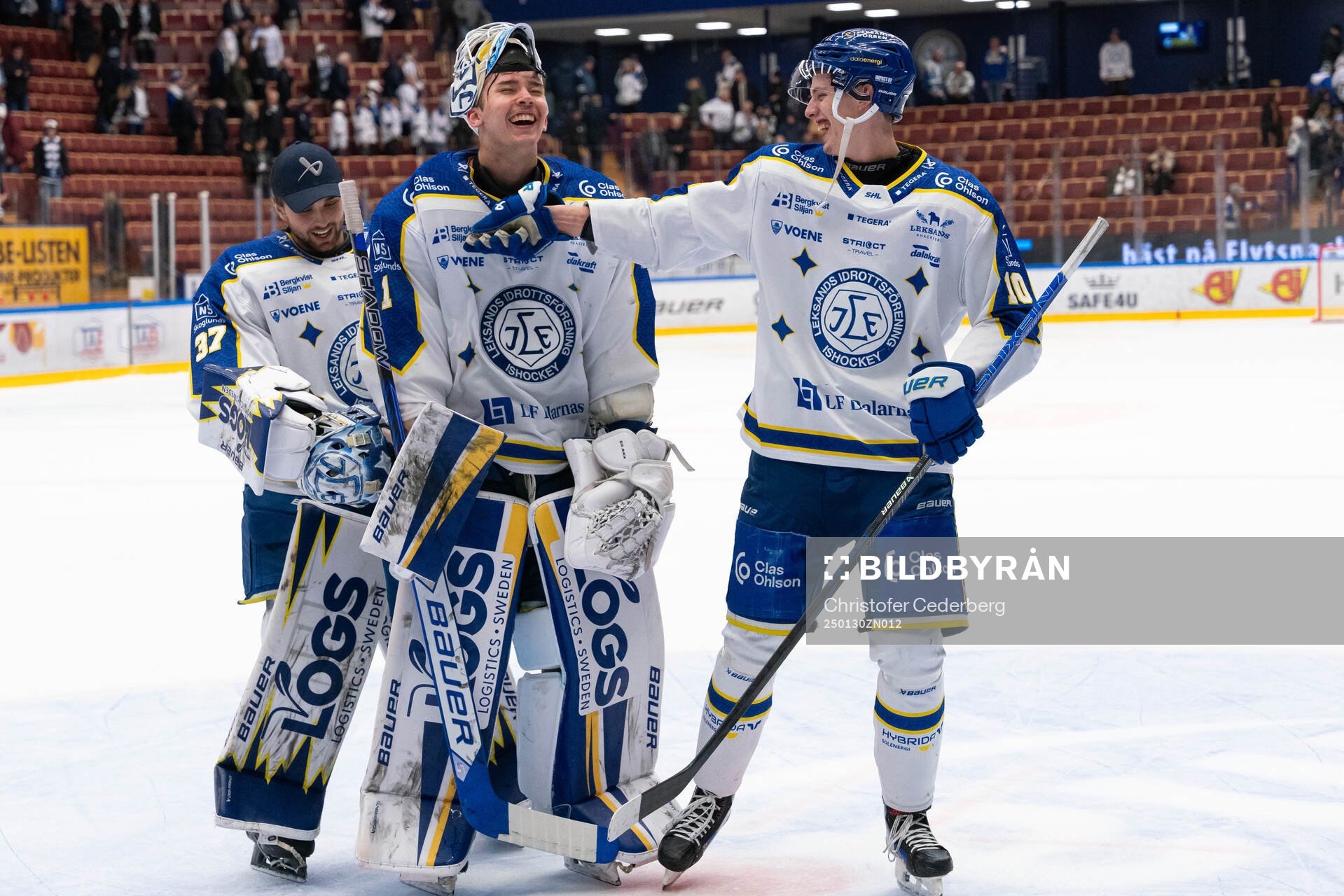 Leksands målvakt Jakob Hellsten , Marcus Gidlöf och Anton