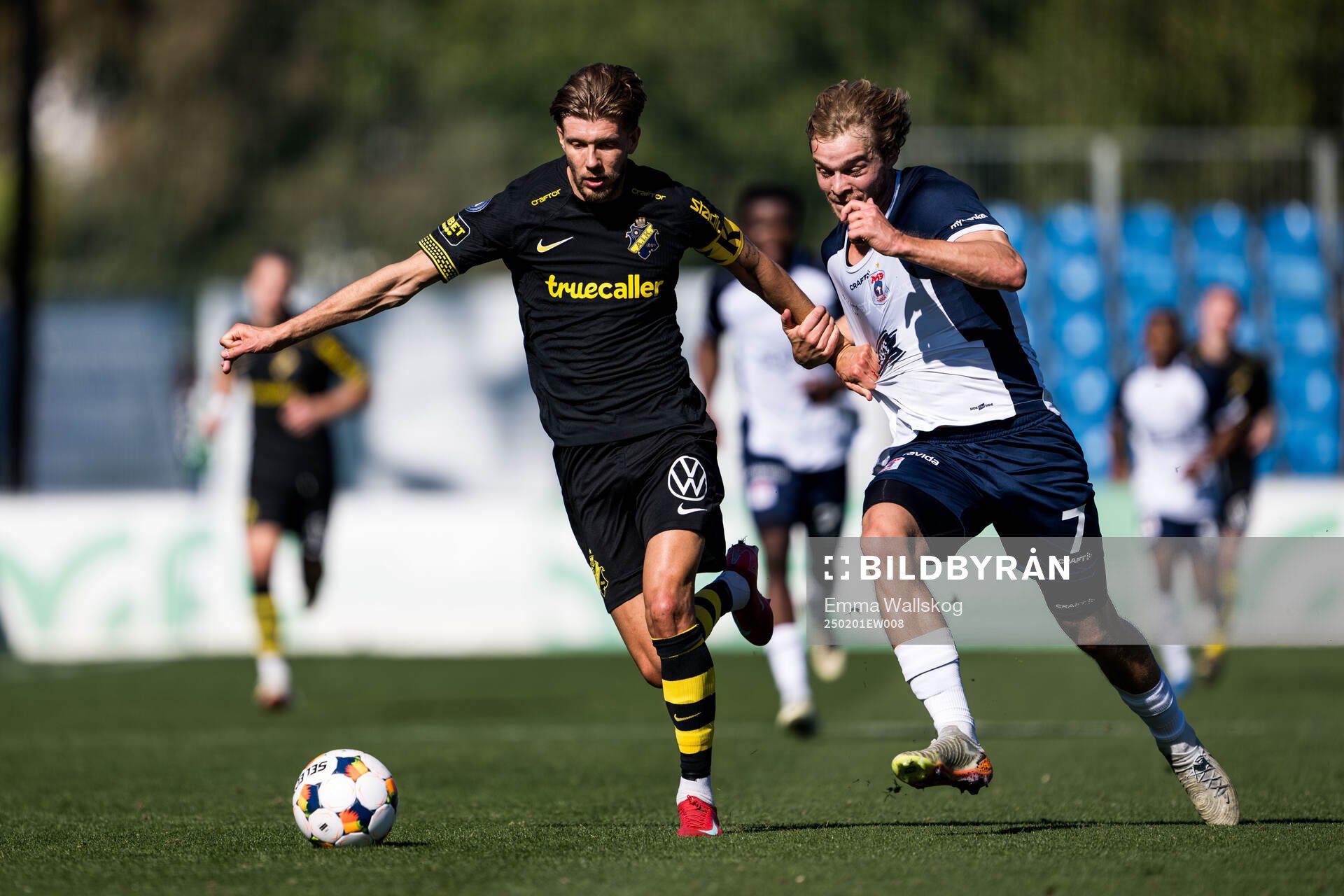 Anton Salétros of AIK and Mads Emil Madsen of AGF Århus