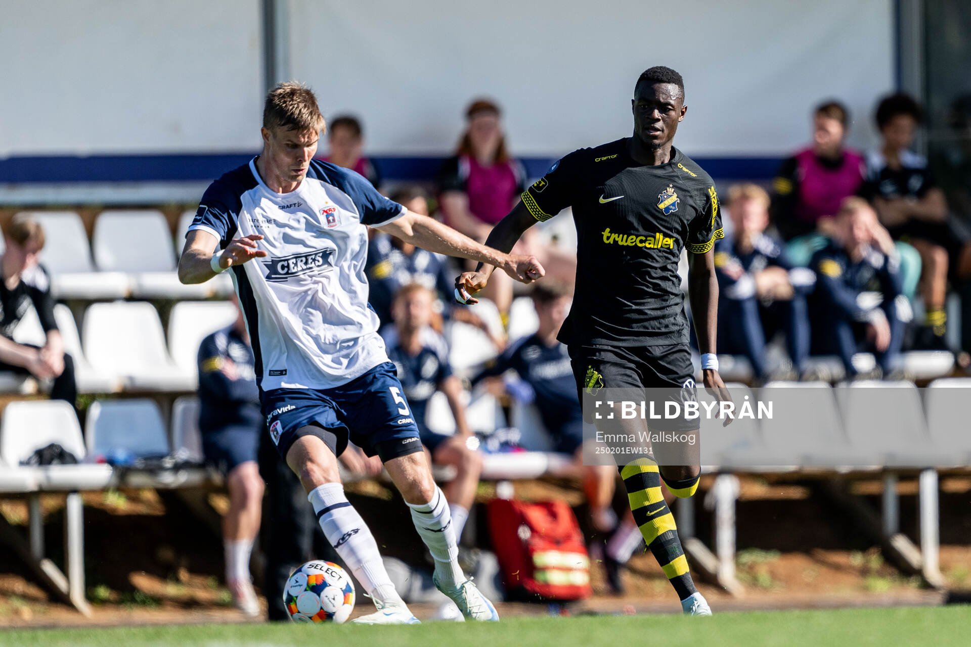 Frederik Tingager of AGF Århus and Emmanuel Gono of AIK