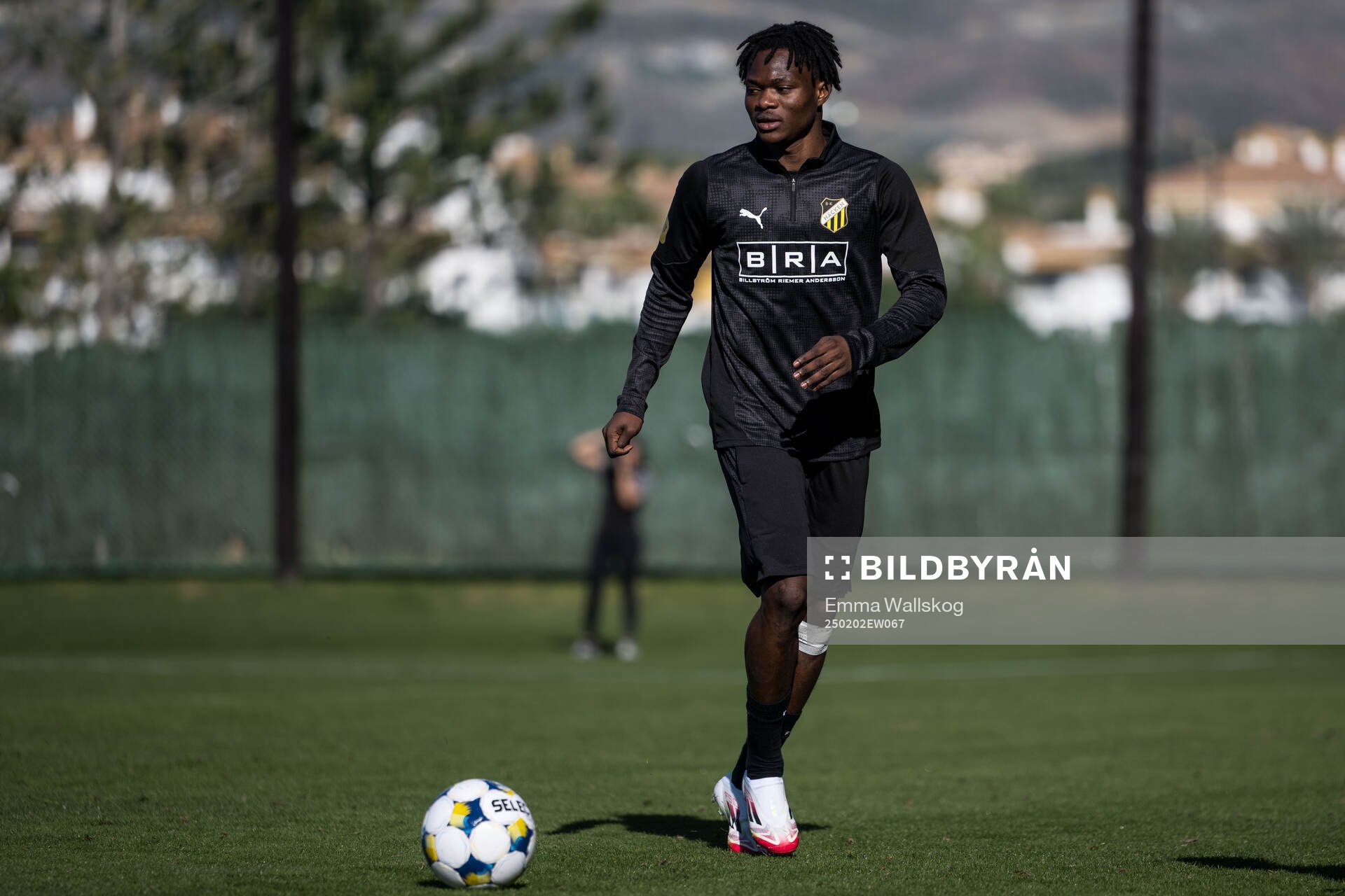 Häckens Severin Nioule under en fotbollsträning med Häcken den 2 februari 2025 i Marbella. 