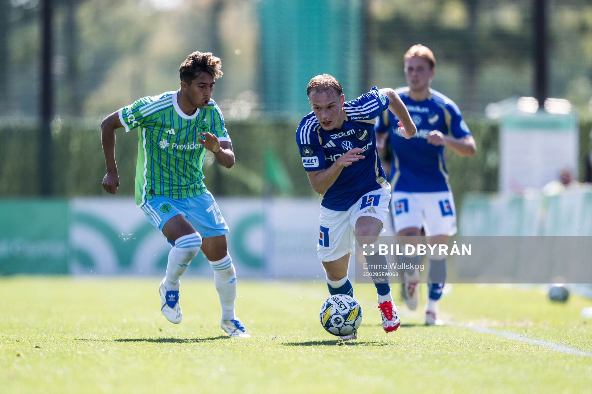 Danny Leyva of Seattle Sounders FC and Marcus Baggesen of IFK Norrköping during the friendly football match between IFK Norrköping and Seattle Sounders FC on February 5, 2025 in Marbella.
