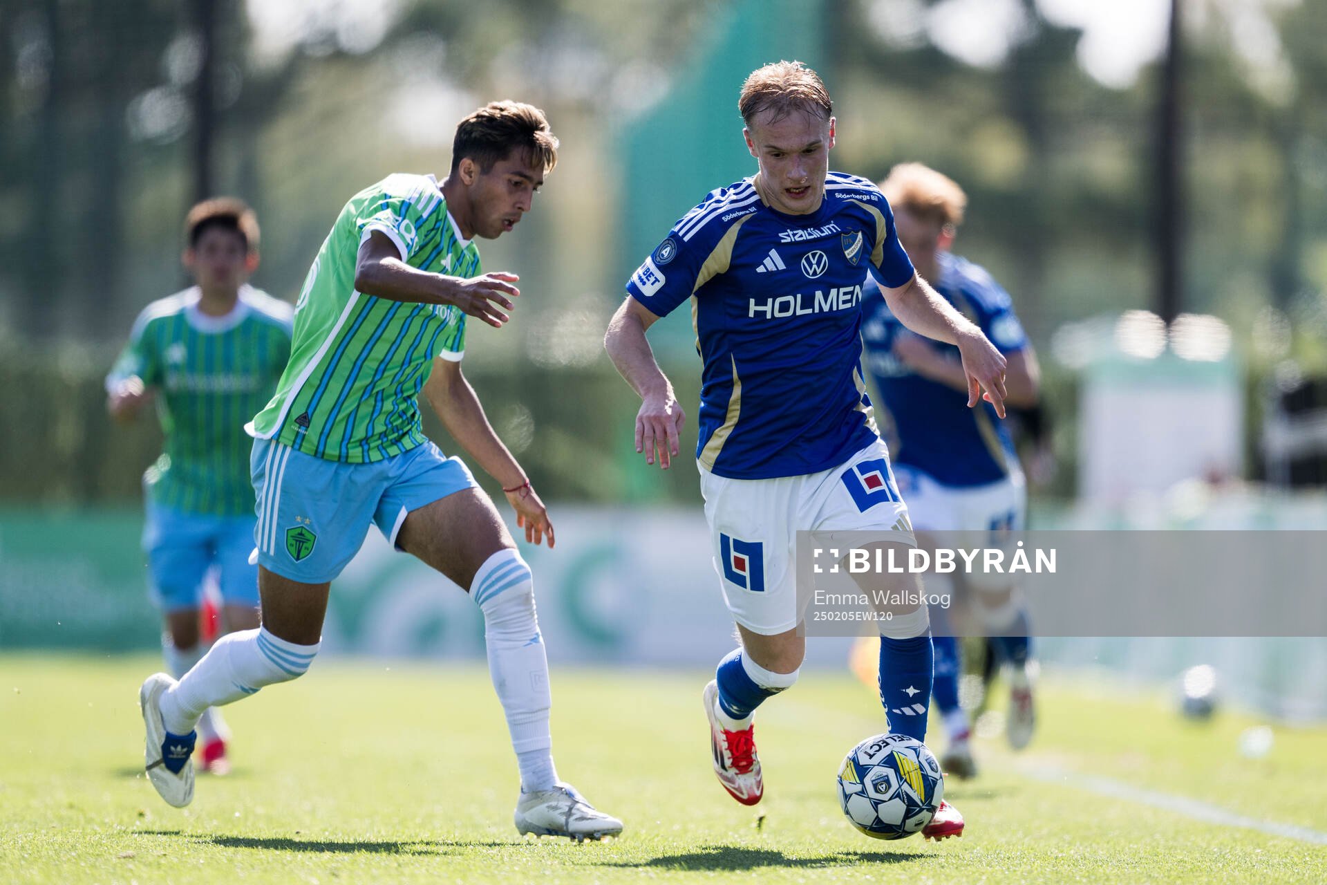 Danny Leyva of Seattle Sounders FC and Marcus Baggesen of IFK Norrköping during the friendly football match between IFK Norrköping and Seattle Sounders FC on February 5, 2025 in Marbella.