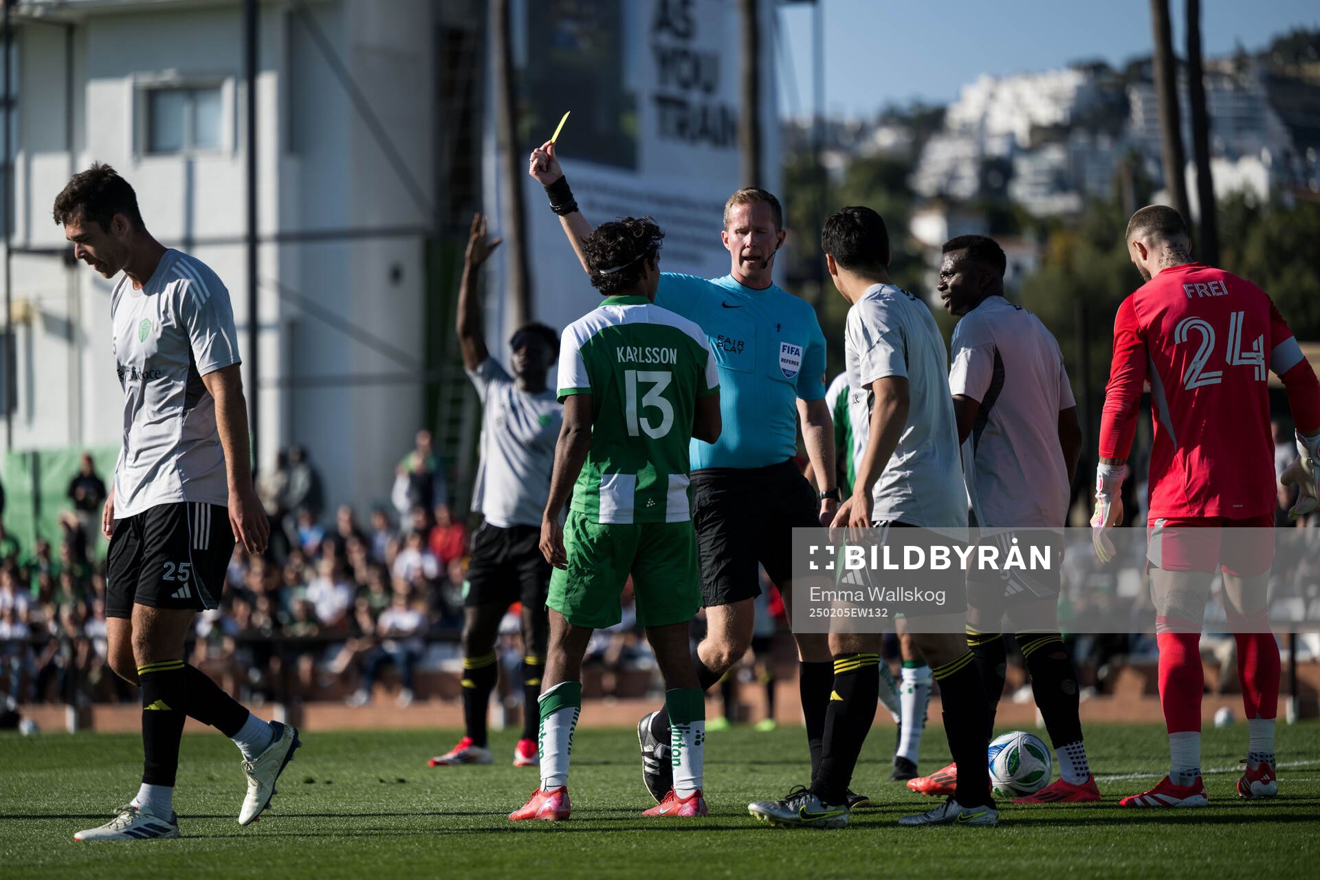 Jonathan Karlsson of Hammarby receives a yellow card