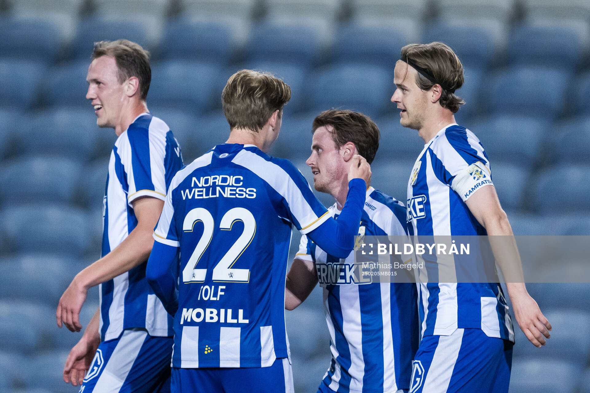 Adam Carlén, Noah Tolf, Tobias Heintz and August Erlingmark of IFK Göteborg celebrates after 1-0 during the Atlantic Cup football match between IFK Göteborg and Brentford B on February 5, 2025 in Faro. 