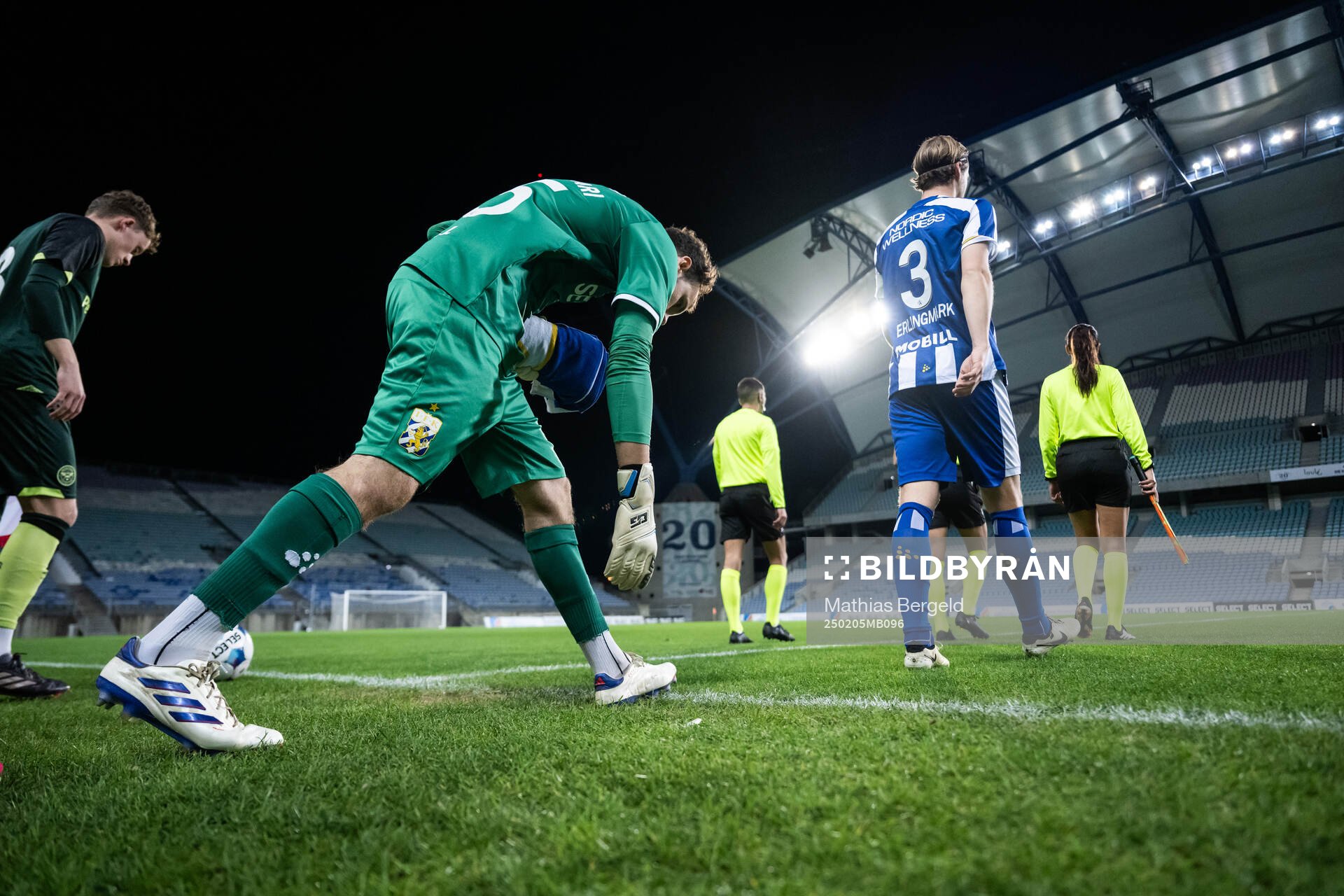 Goalkeeper Elis Bishesari and August Erlingmark of IFK Göteborg of IFK Göteborg enter the pitch ahead of the Atlantic Cup football match between IFK Göteborg and Brentford B on February 5, 2025 in Faro.