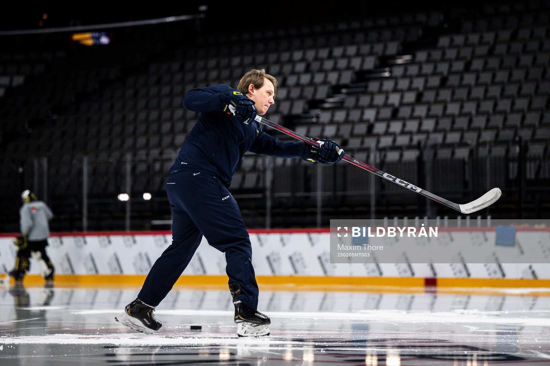 Goaltender coach Viktor Alm of the Swedish national ice