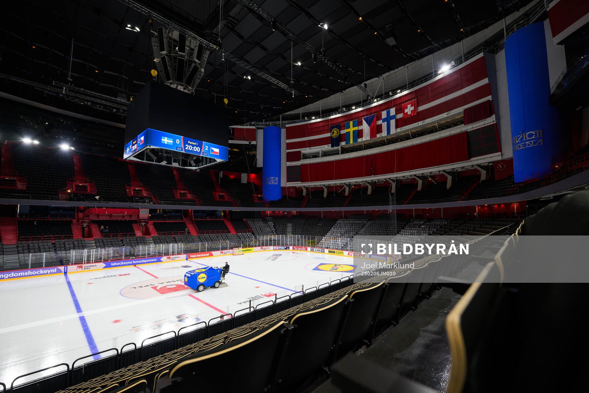 Interior view of Avicii Arena at a press event for the 2025