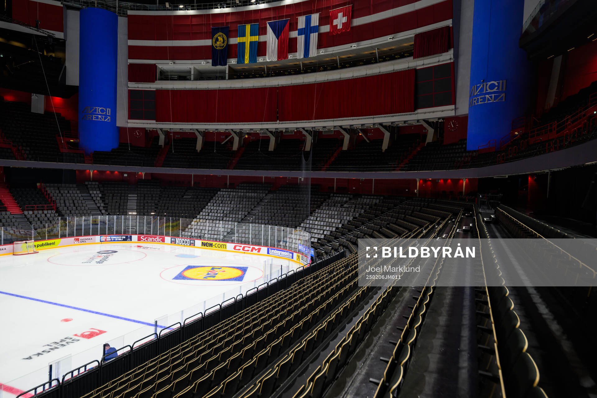 Interior view of Avicii Arena at a press event for the 2025
