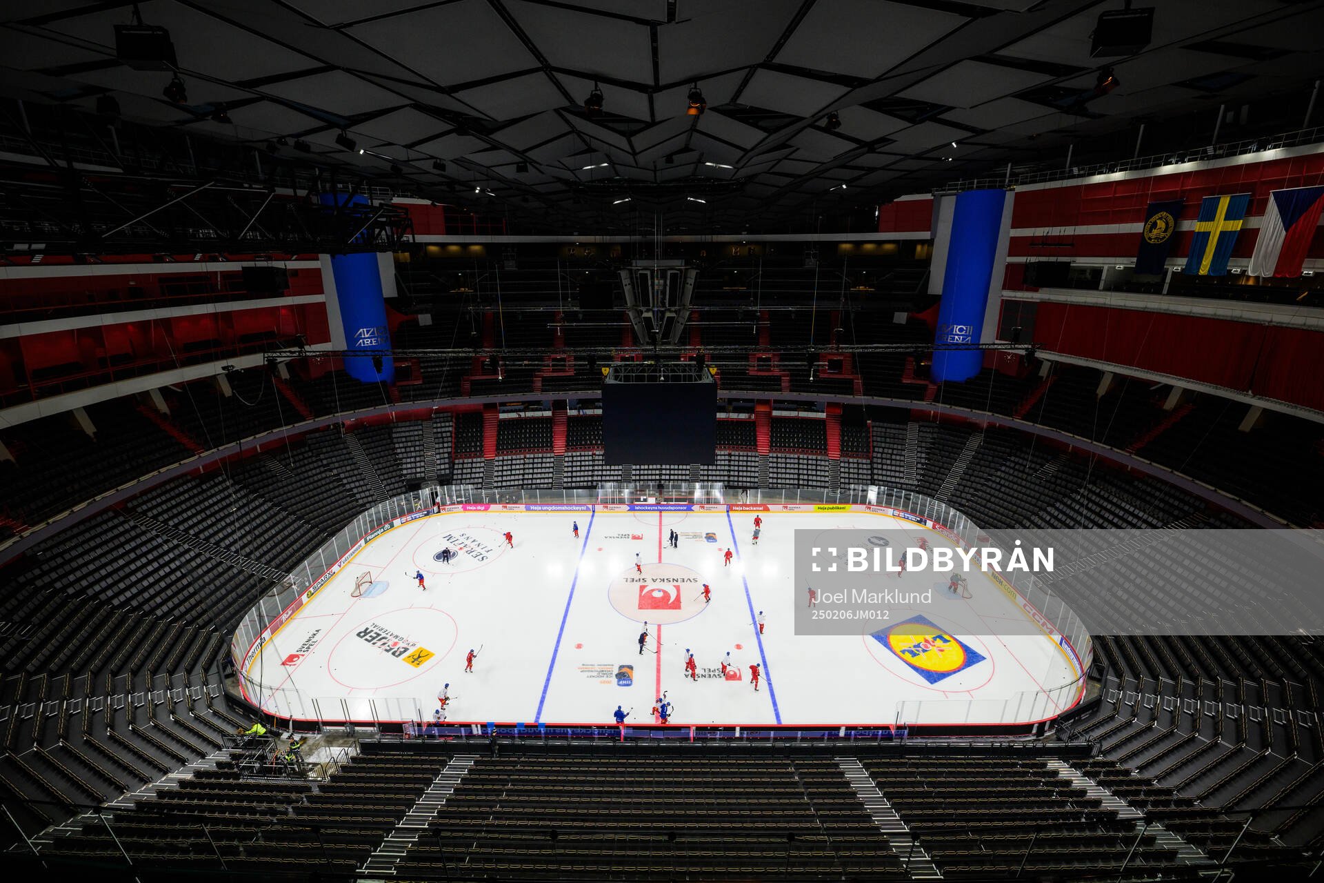 Interior view of Avicii Arena at a press event for the 2025