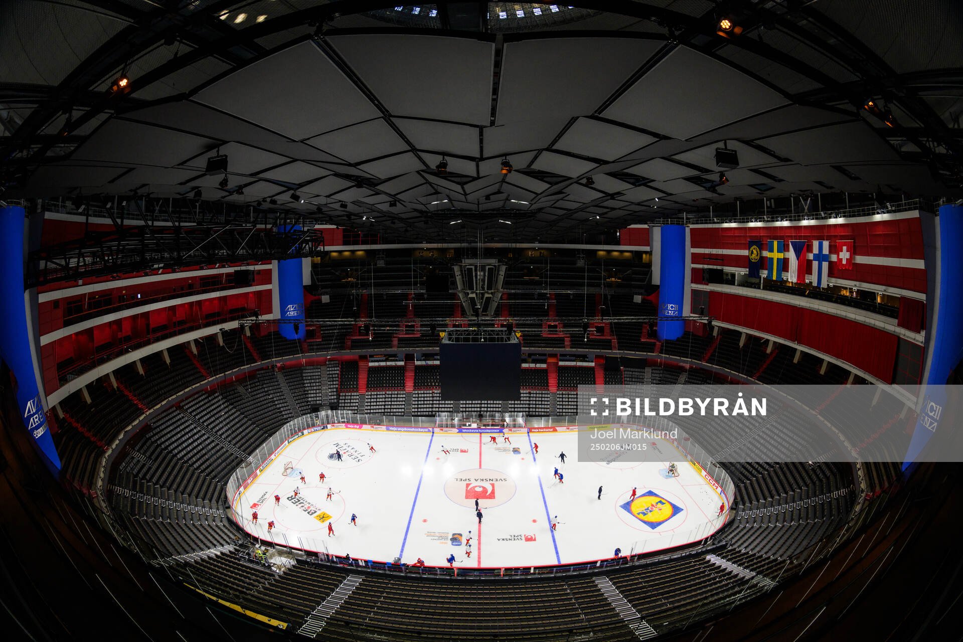 Interior view of Avicii Arena at a press event for the 2025