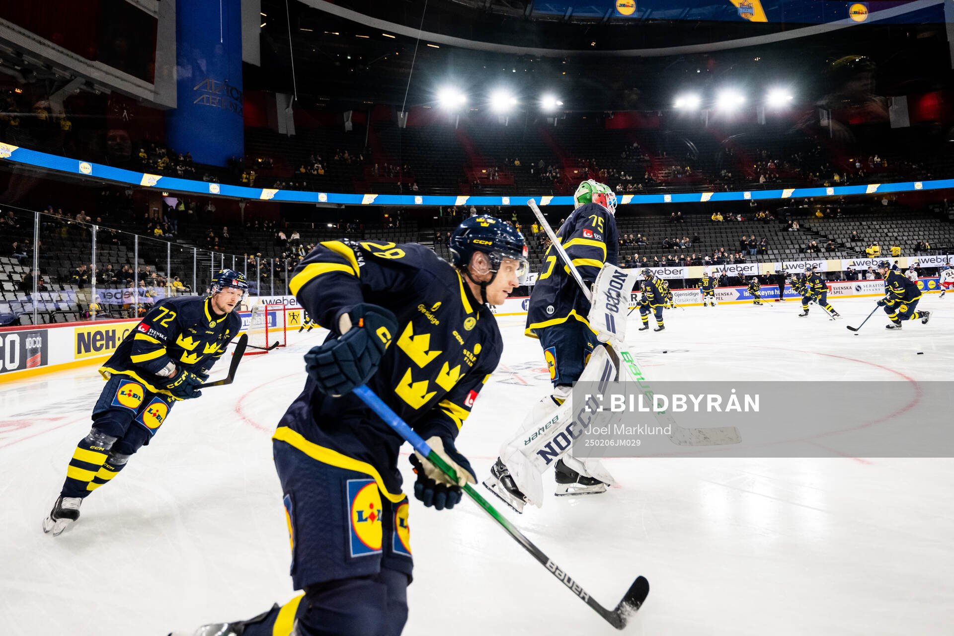 Tim Heed, Anton Bengtsson and goaltender Arvid Holm of